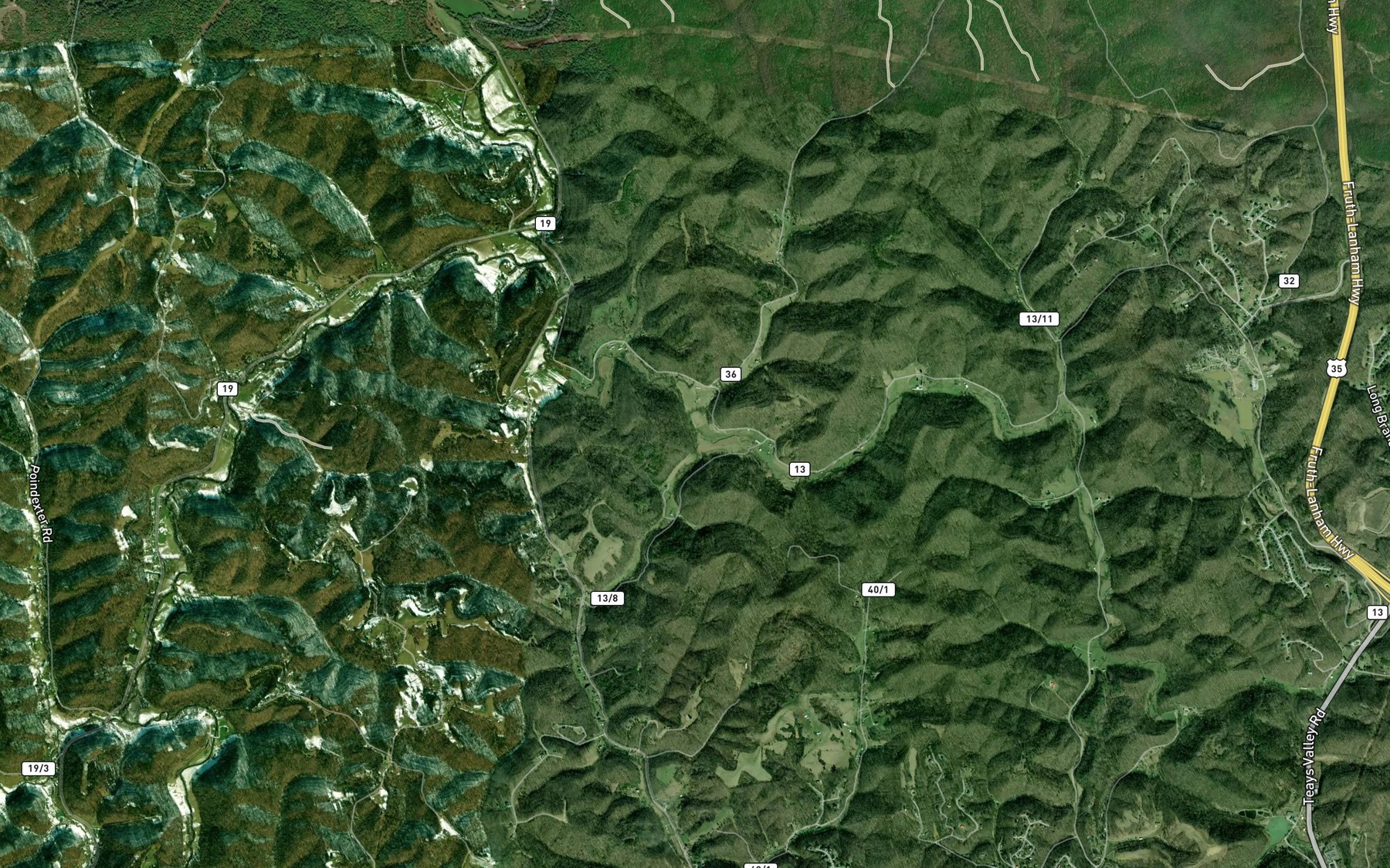 Satellite map of the Cow Creek