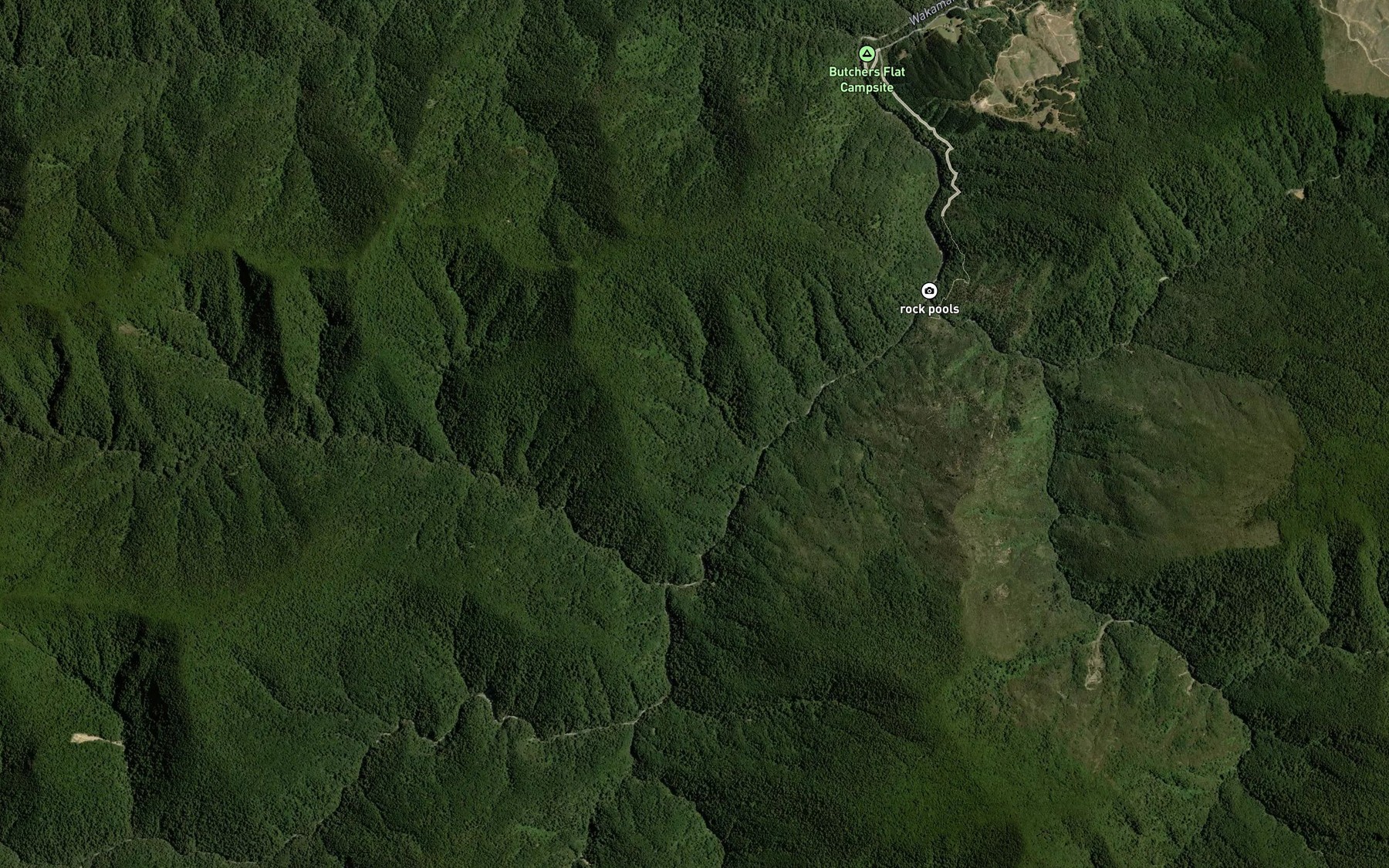 Satellite map of the Wakamarina River
