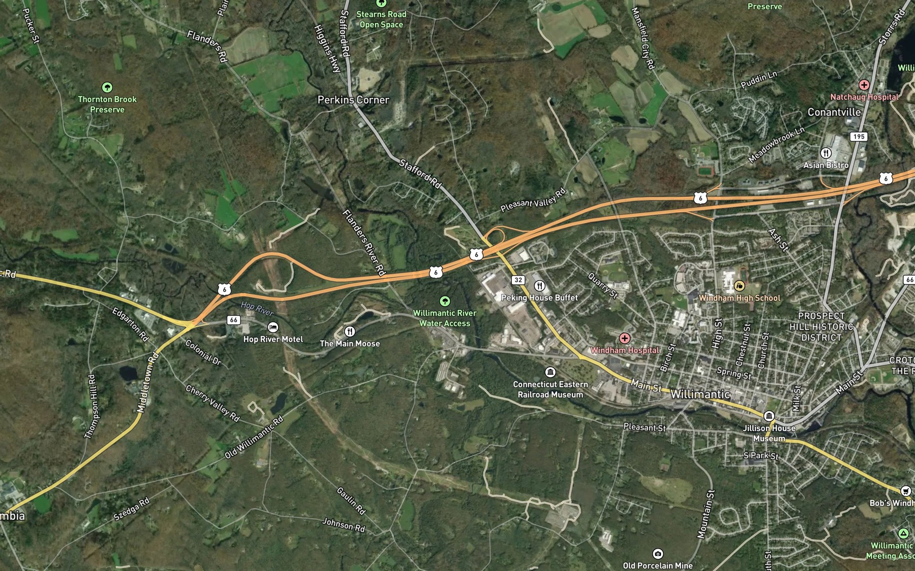 Satellite map of the Hop River