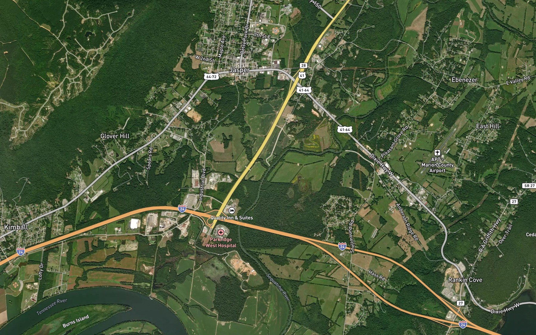 Satellite map of the Town Creek