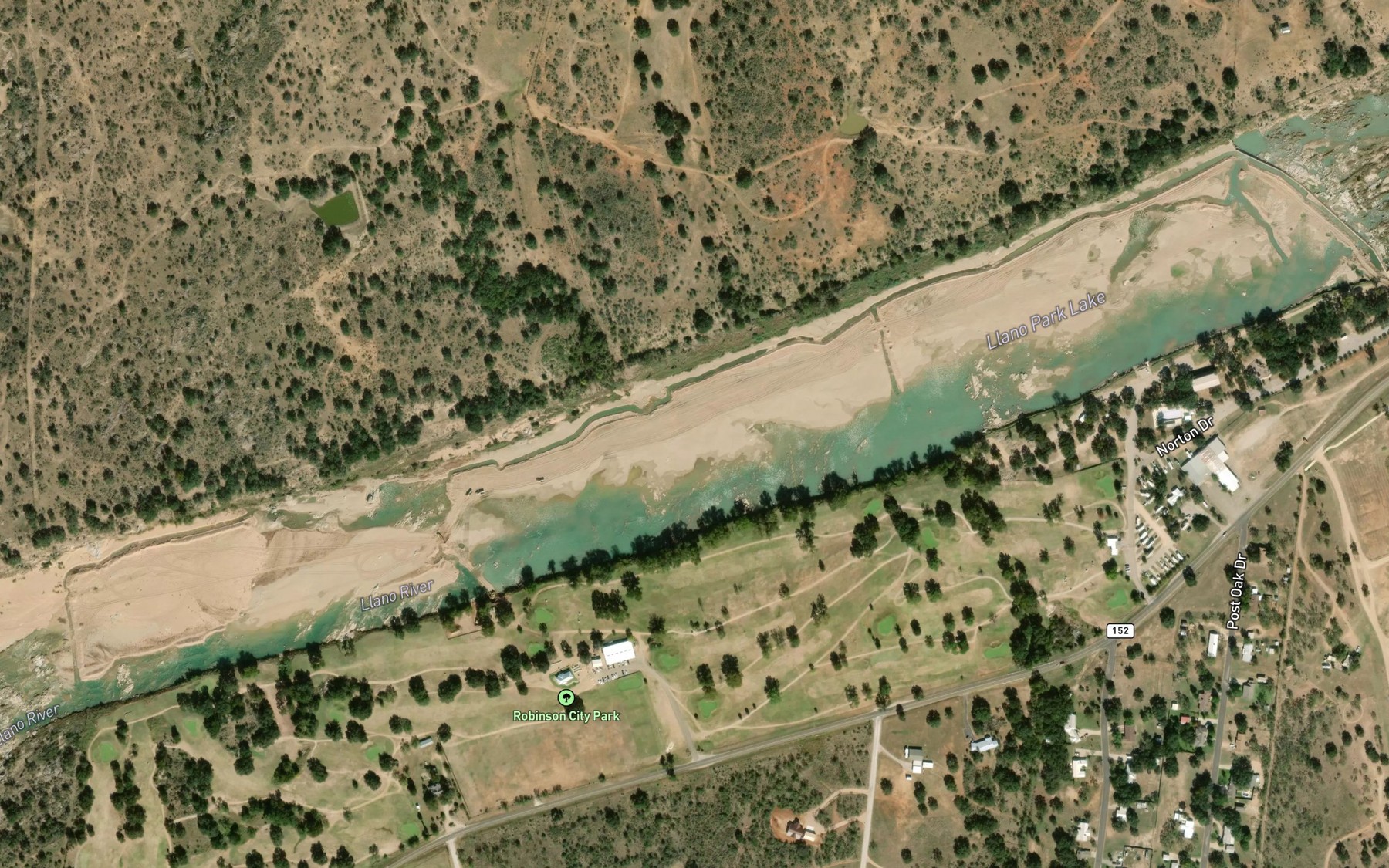 Satellite map of the Llano Park Lake