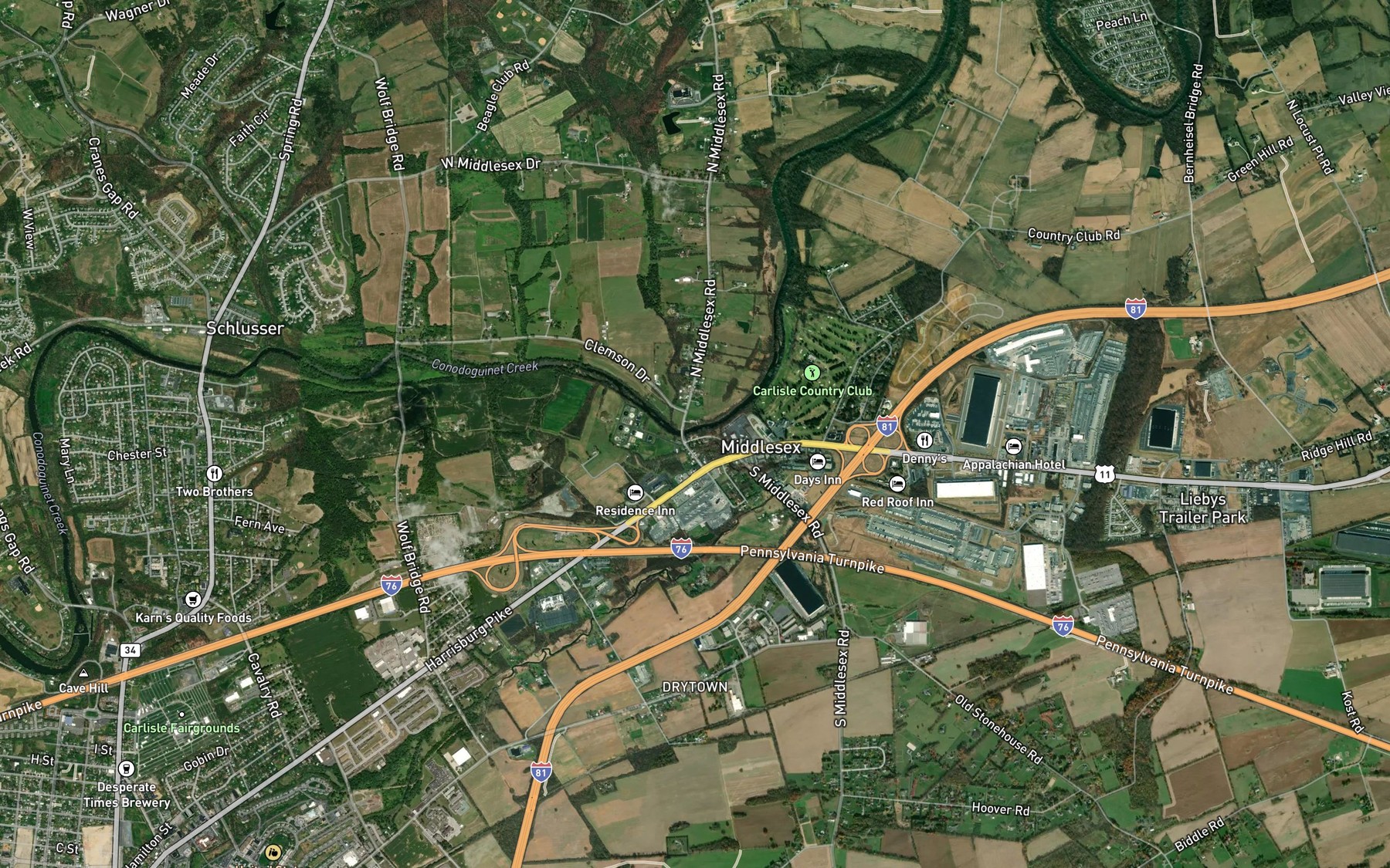 Satellite map of the Letort Spring Run