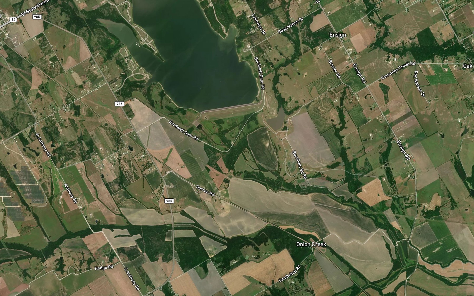 Satellite map of the Mustang Creek
