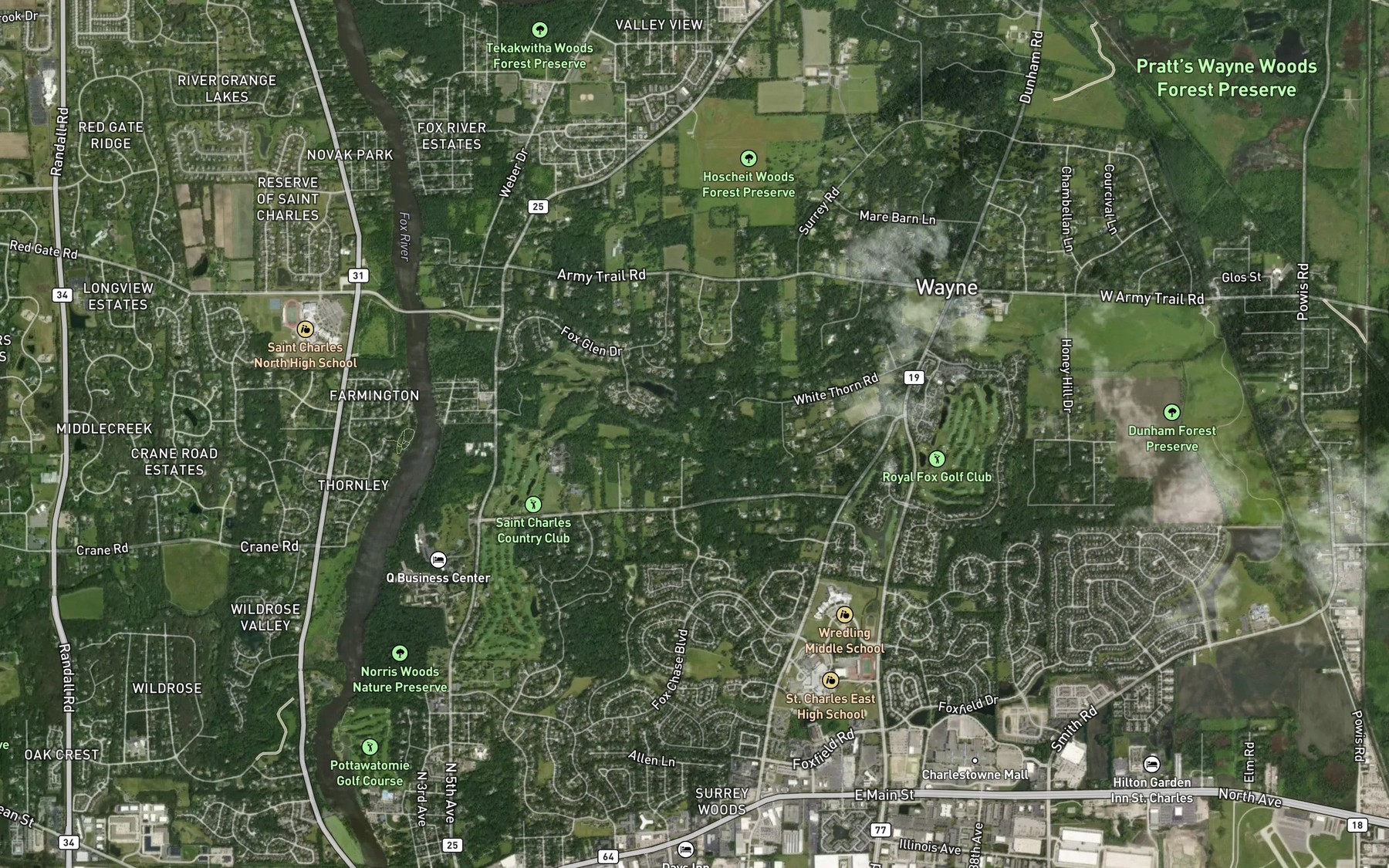 Satellite map of the Country Club Road Run