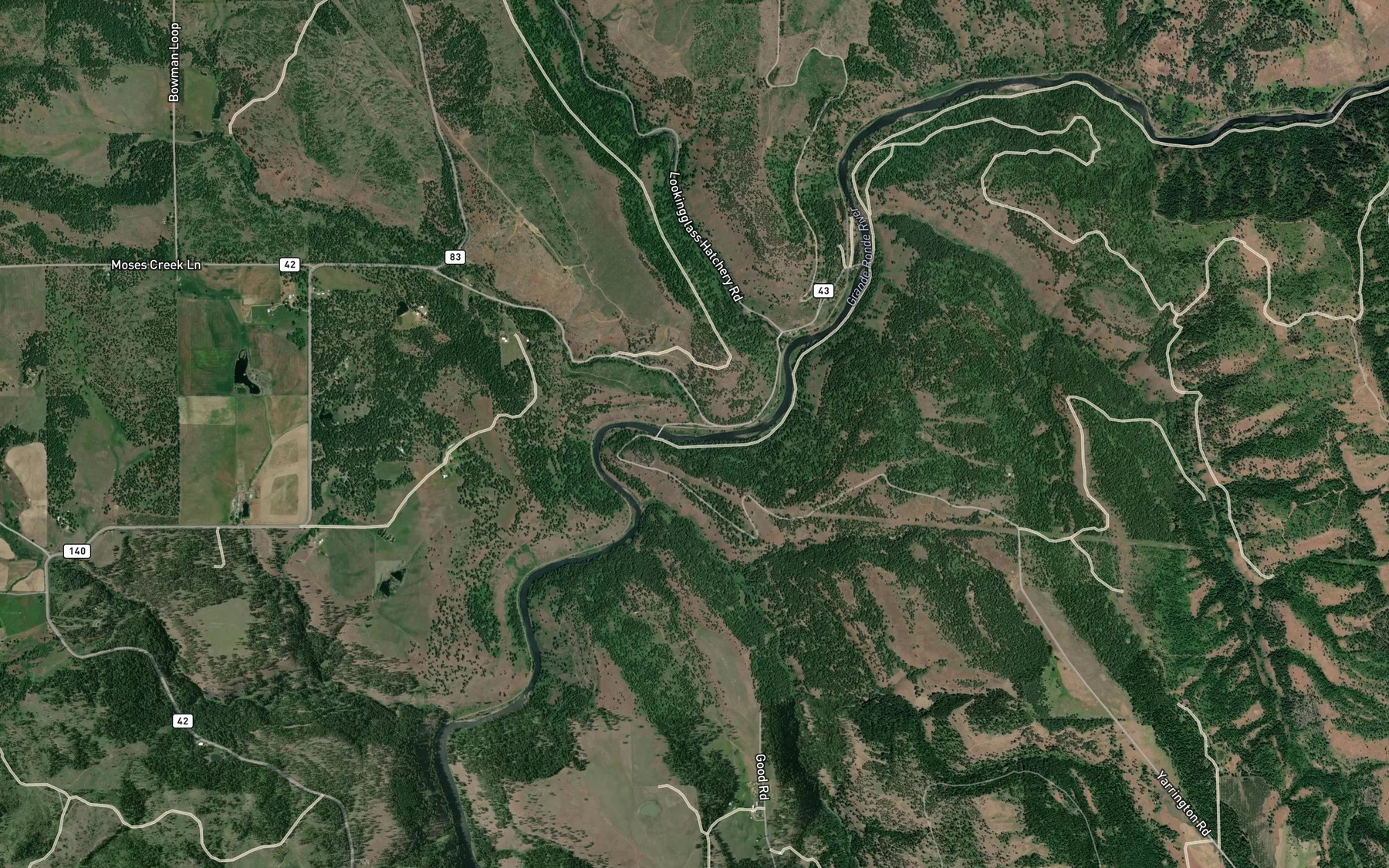 Satellite map of the Moses Creek
