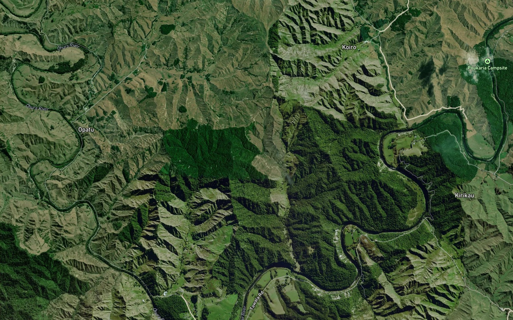 Satellite map of the Kakahi Stream