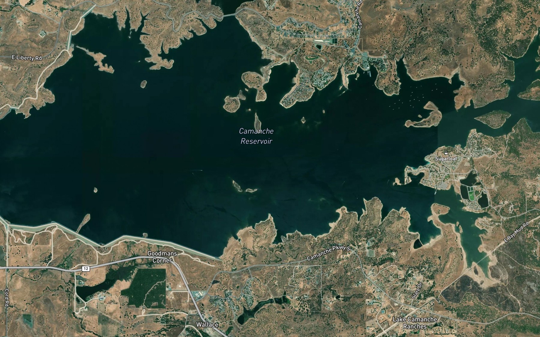 Satellite map of the Camanche Creek