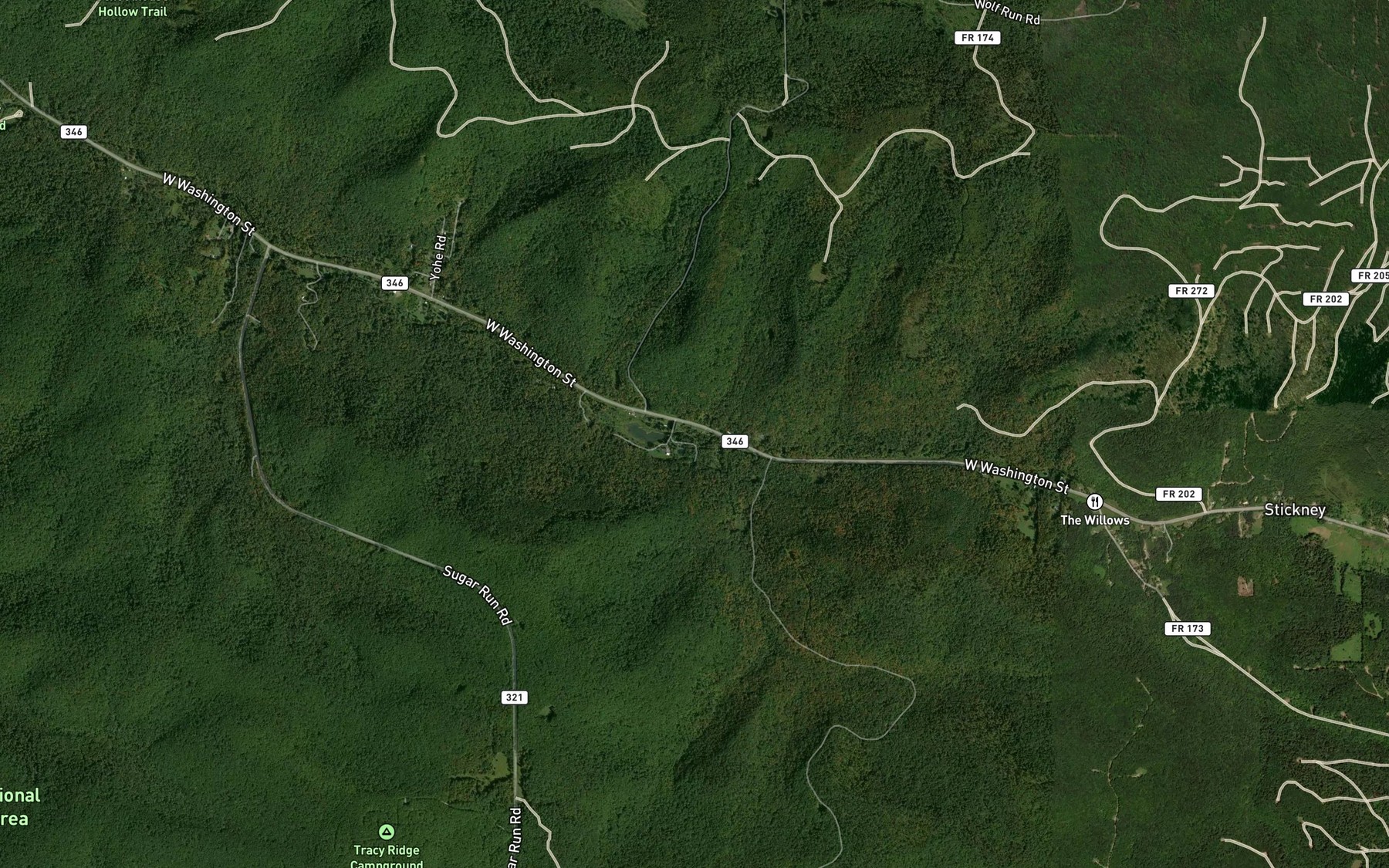 Satellite map of the Pickett Run