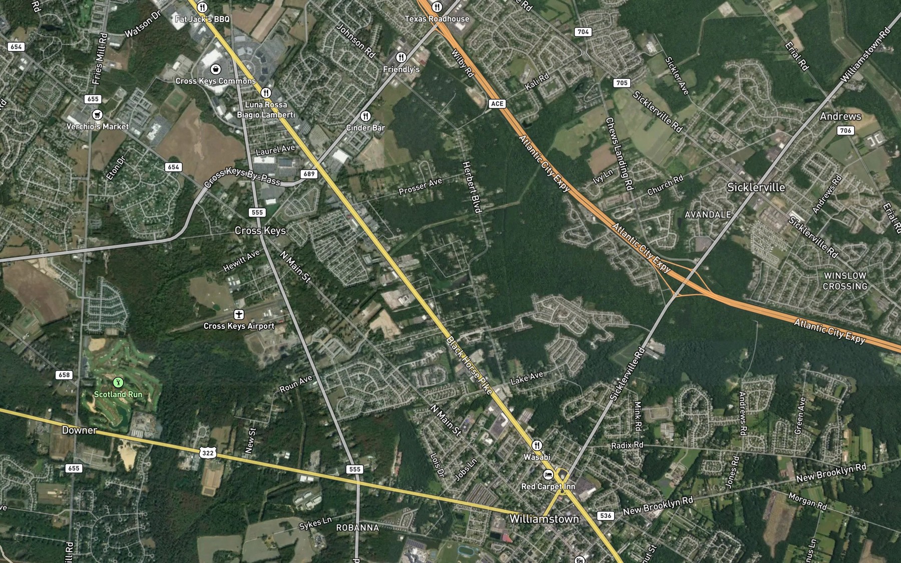 Satellite map of the Crystal Spring Lake