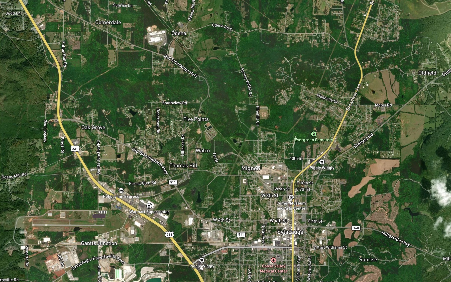 Satellite map of the Ogletree Creek