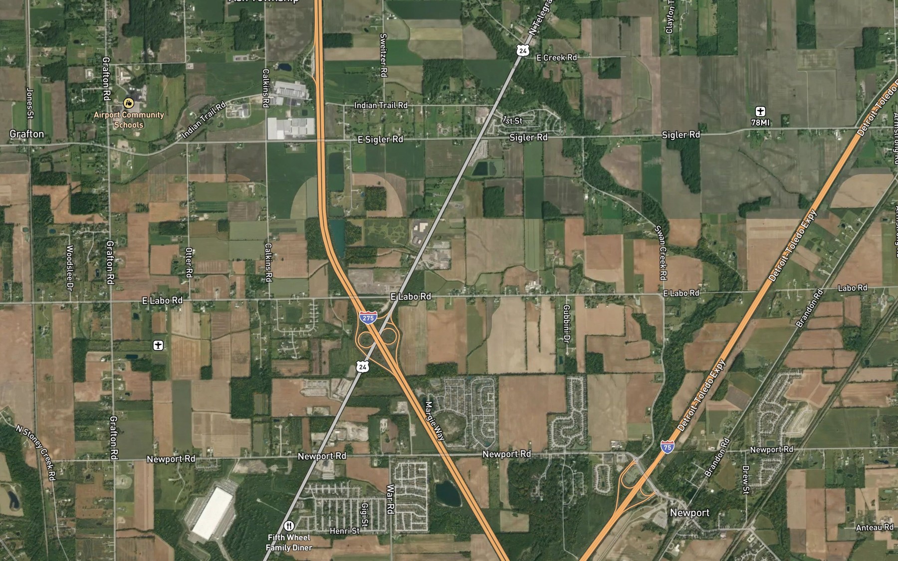 Satellite map of the Rofter and McCormick Drain