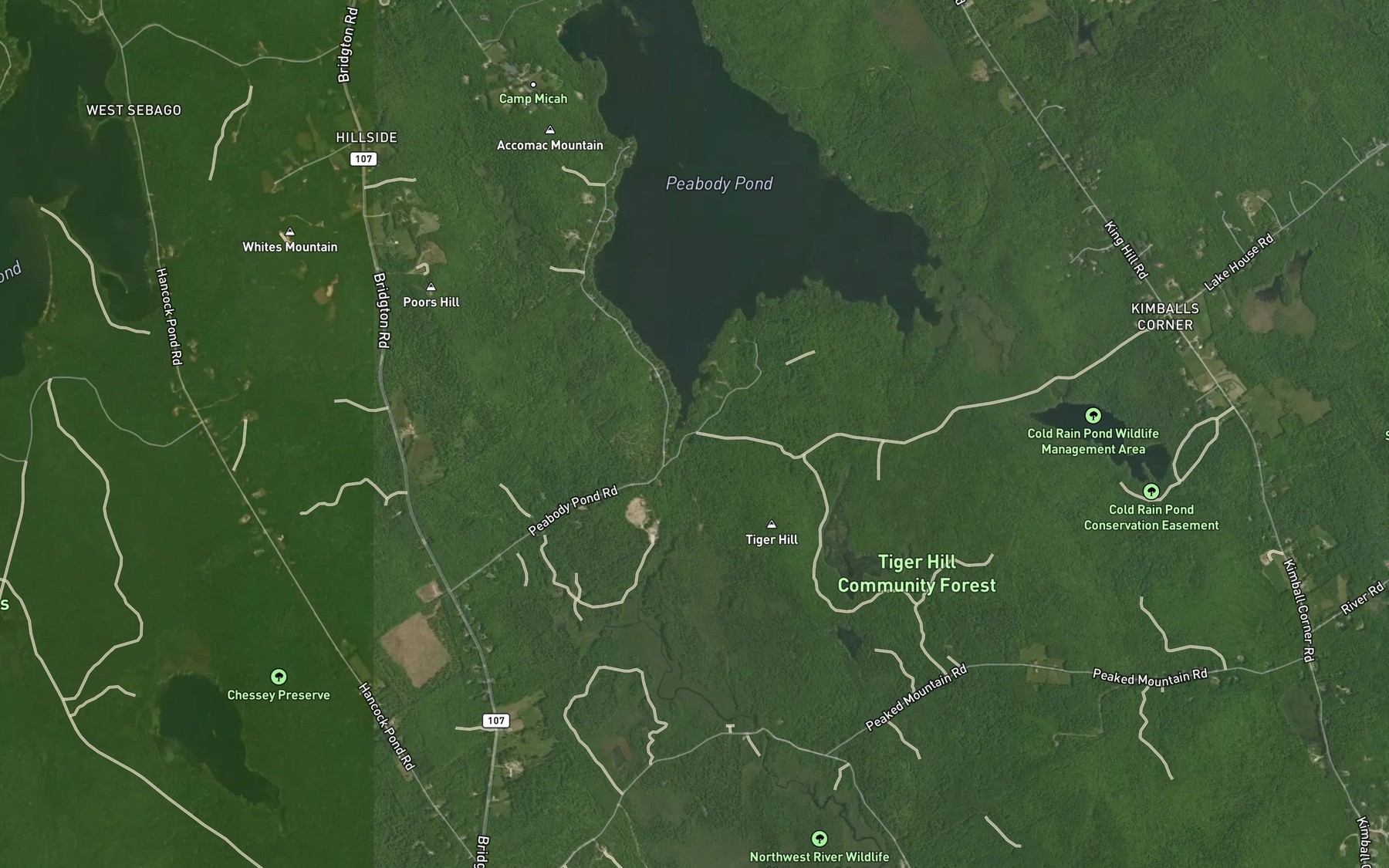 Satellite map of the Peabody Lake