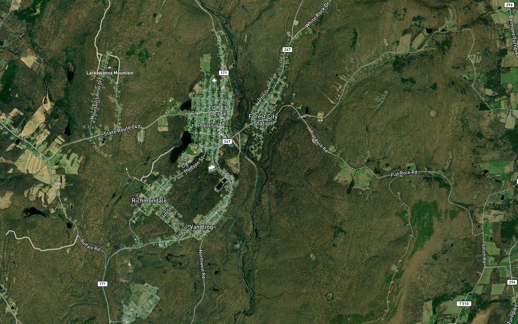 Satellite map of the Clarks Creek