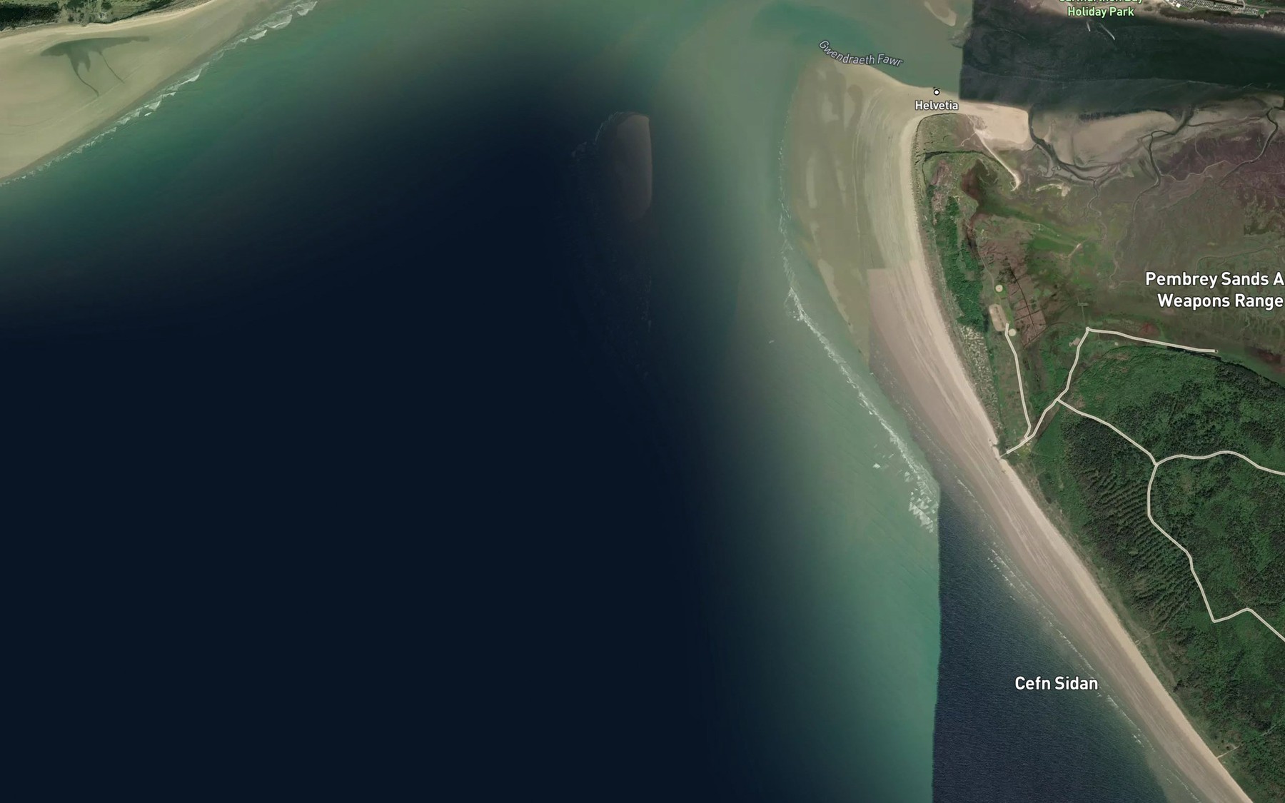 Satellite map of the Cefn Sidan Sands