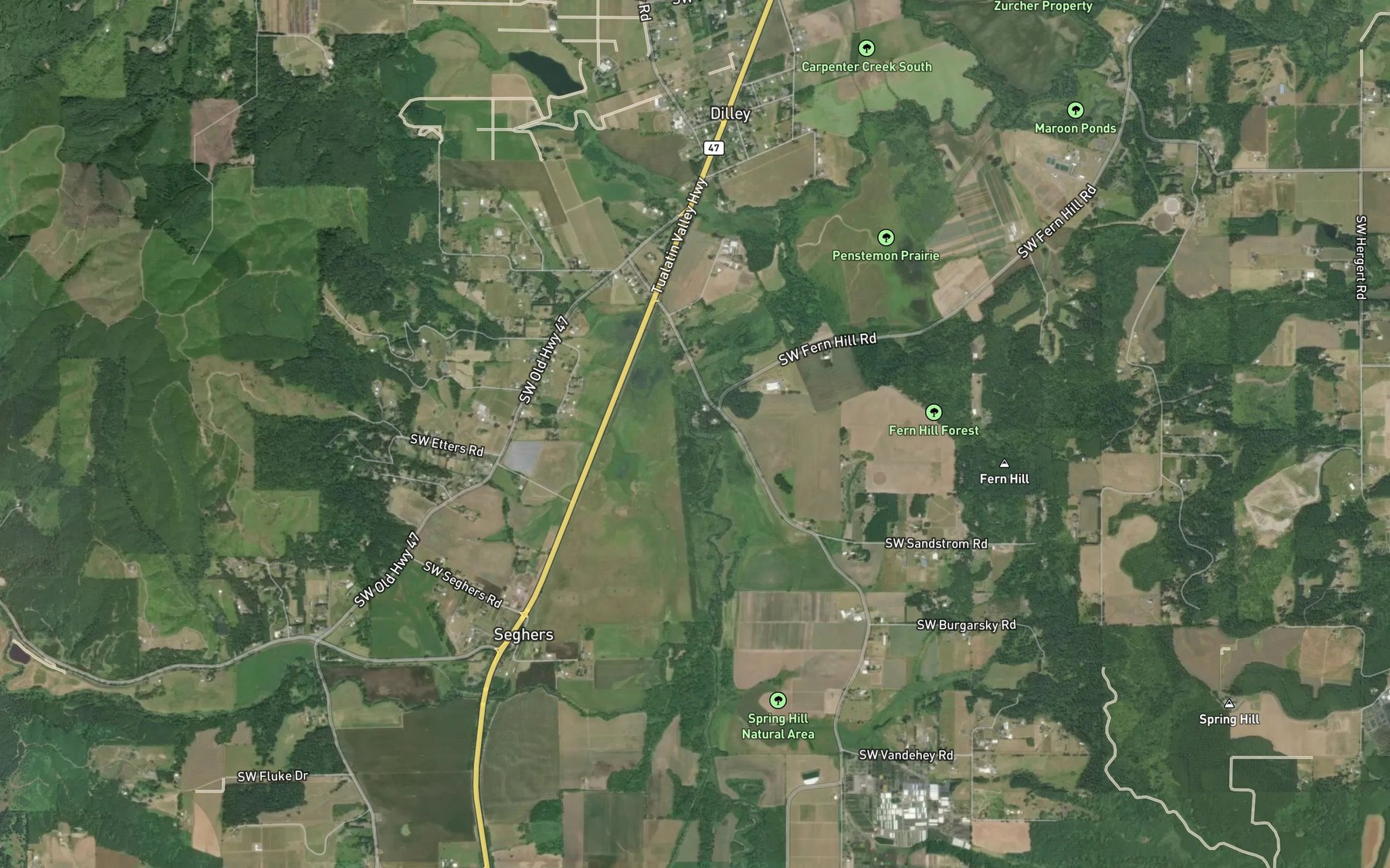 Satellite map of the O'Neil Creek