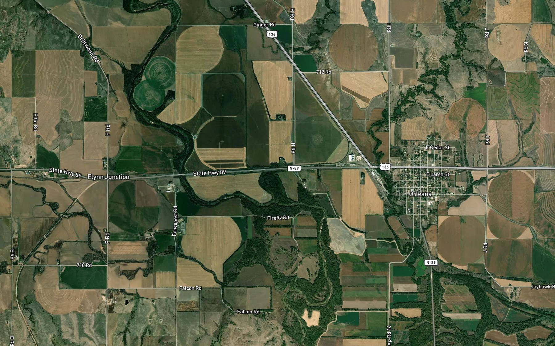 Satellite map of the Milrose Creek