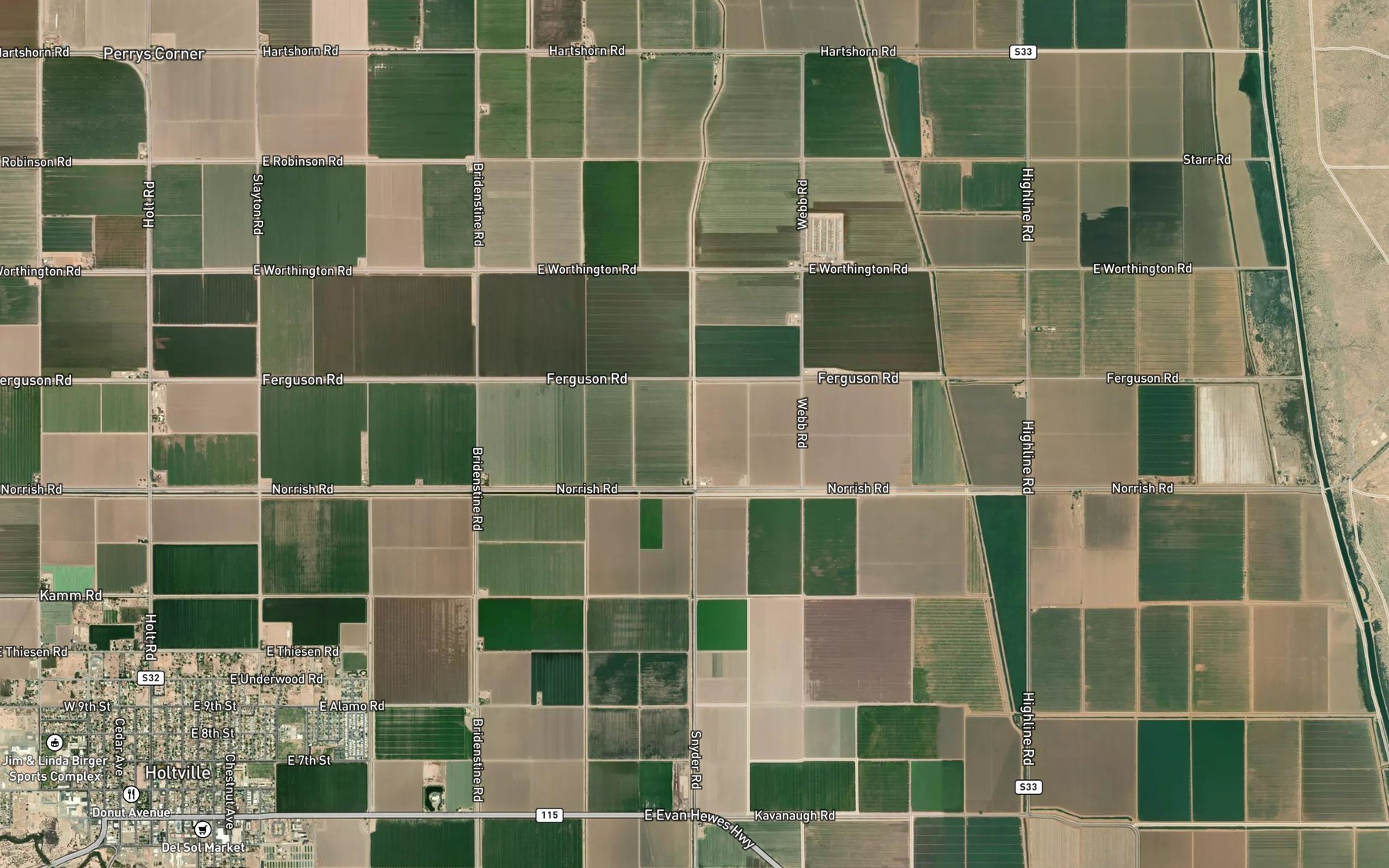 Satellite map of the Holtville Drain Four