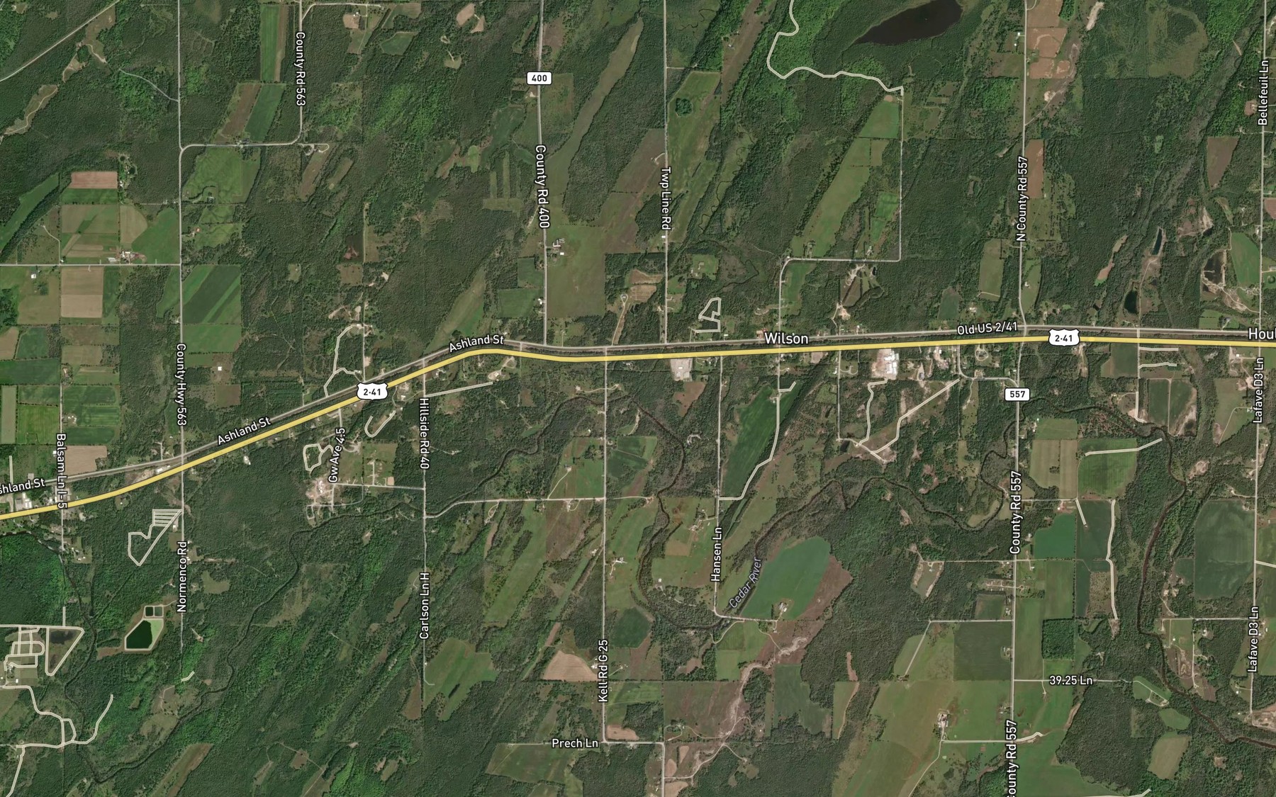 Satellite map of the Wilson Creek