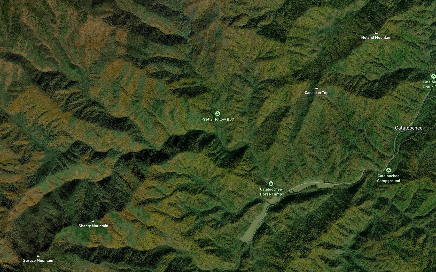 Satellite map of the Pretty Hollow Creek