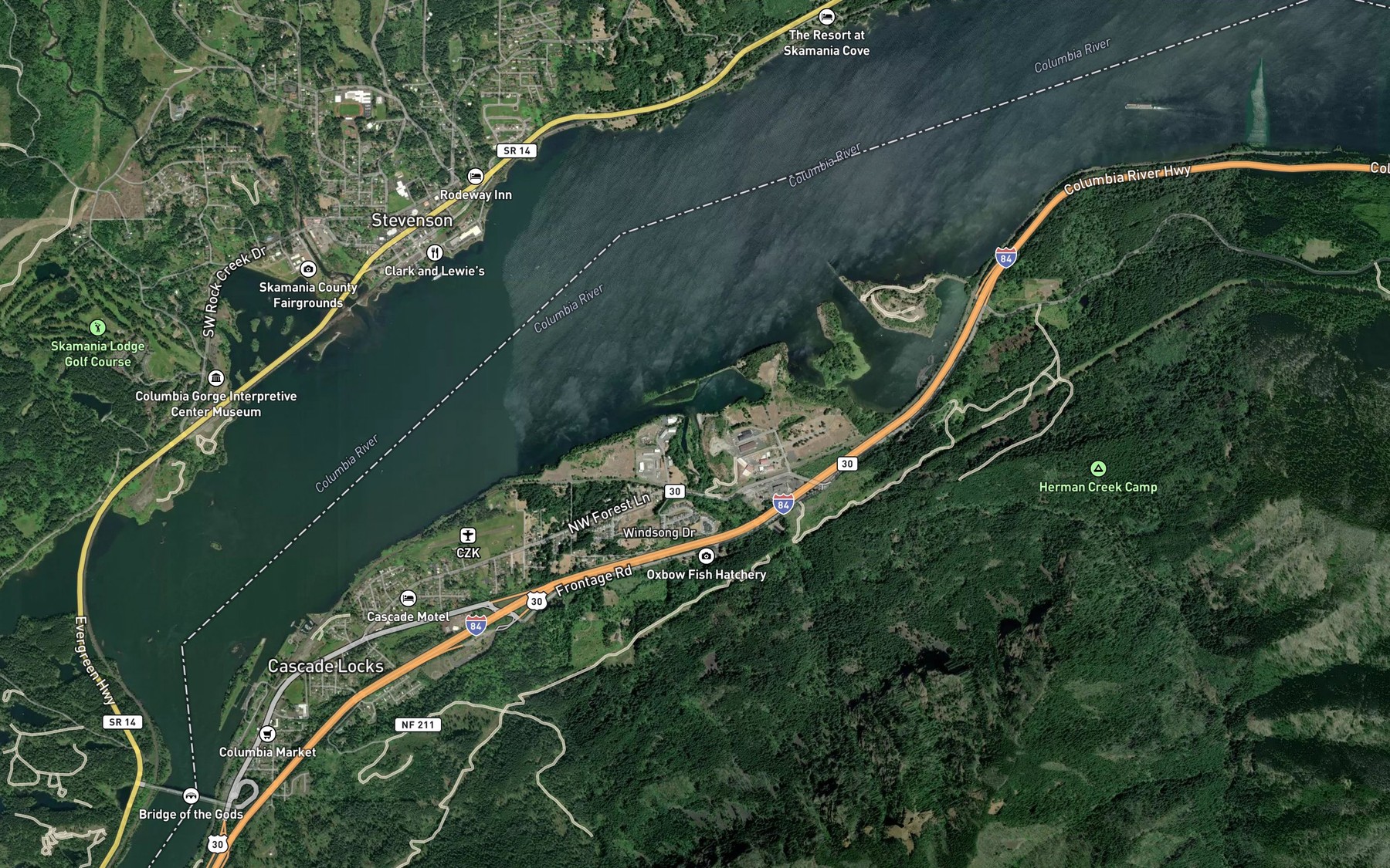Satellite map of the Herman Creek