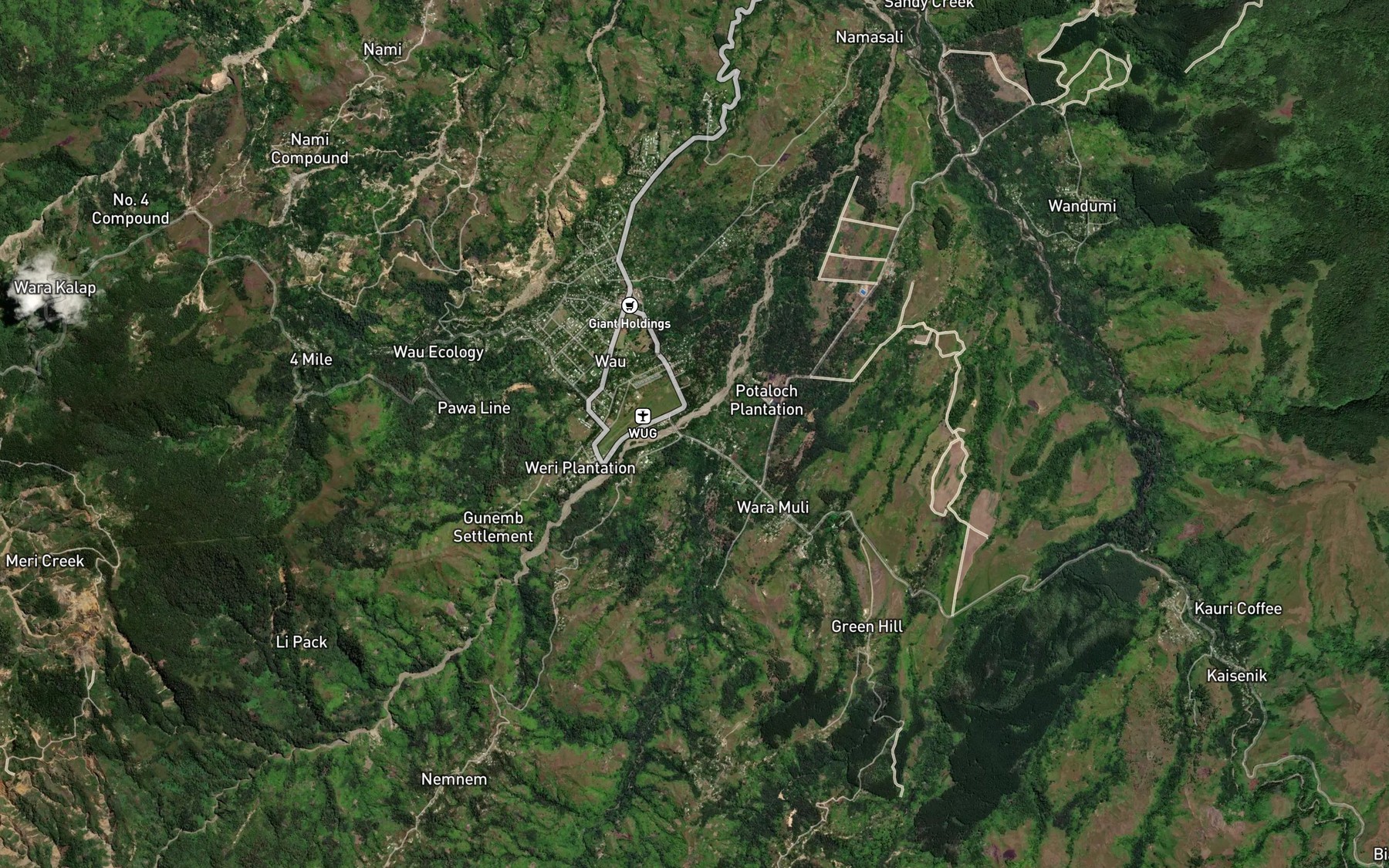 Satellite map of the Little Wau Creek