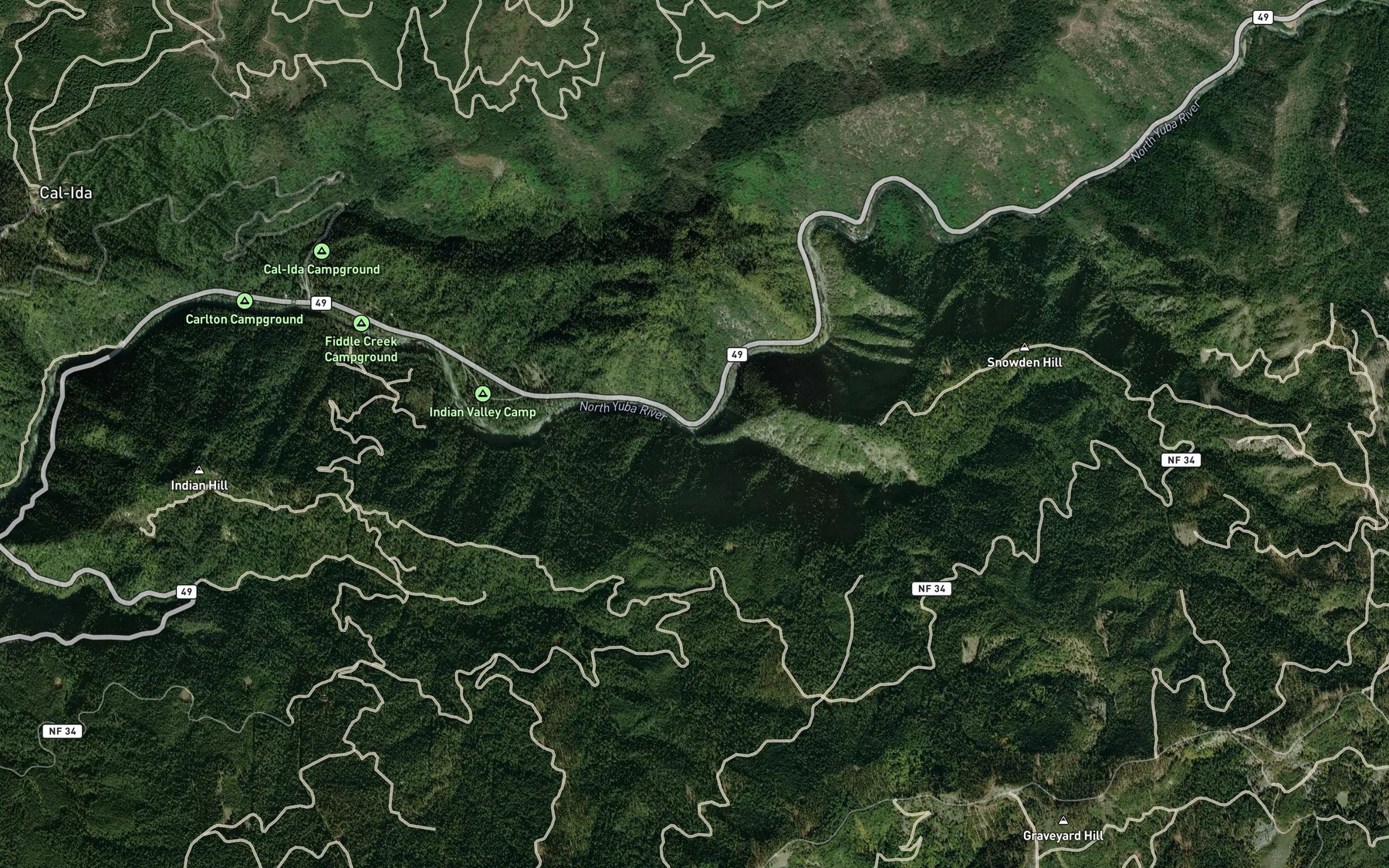 Satellite map of the Humbug Creek