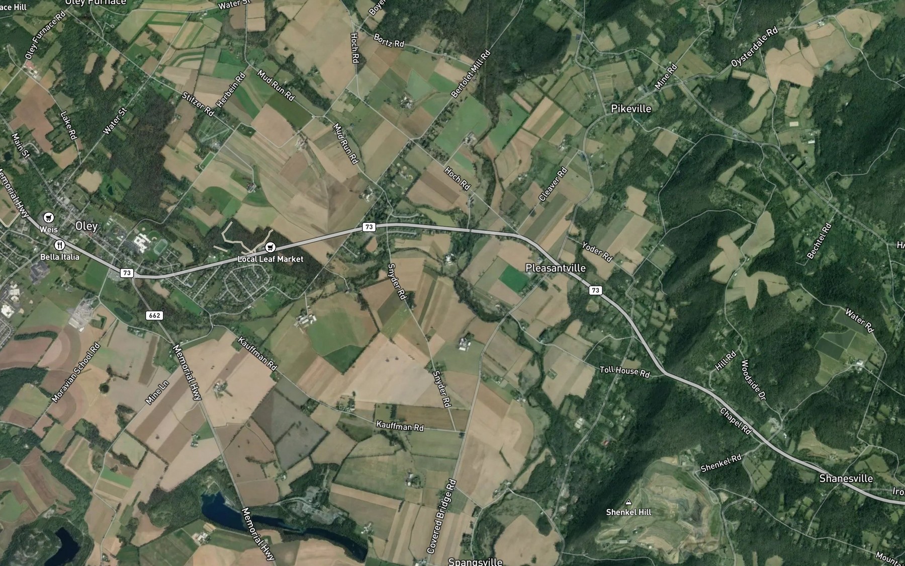 Satellite map of the Little Manatawny Creek