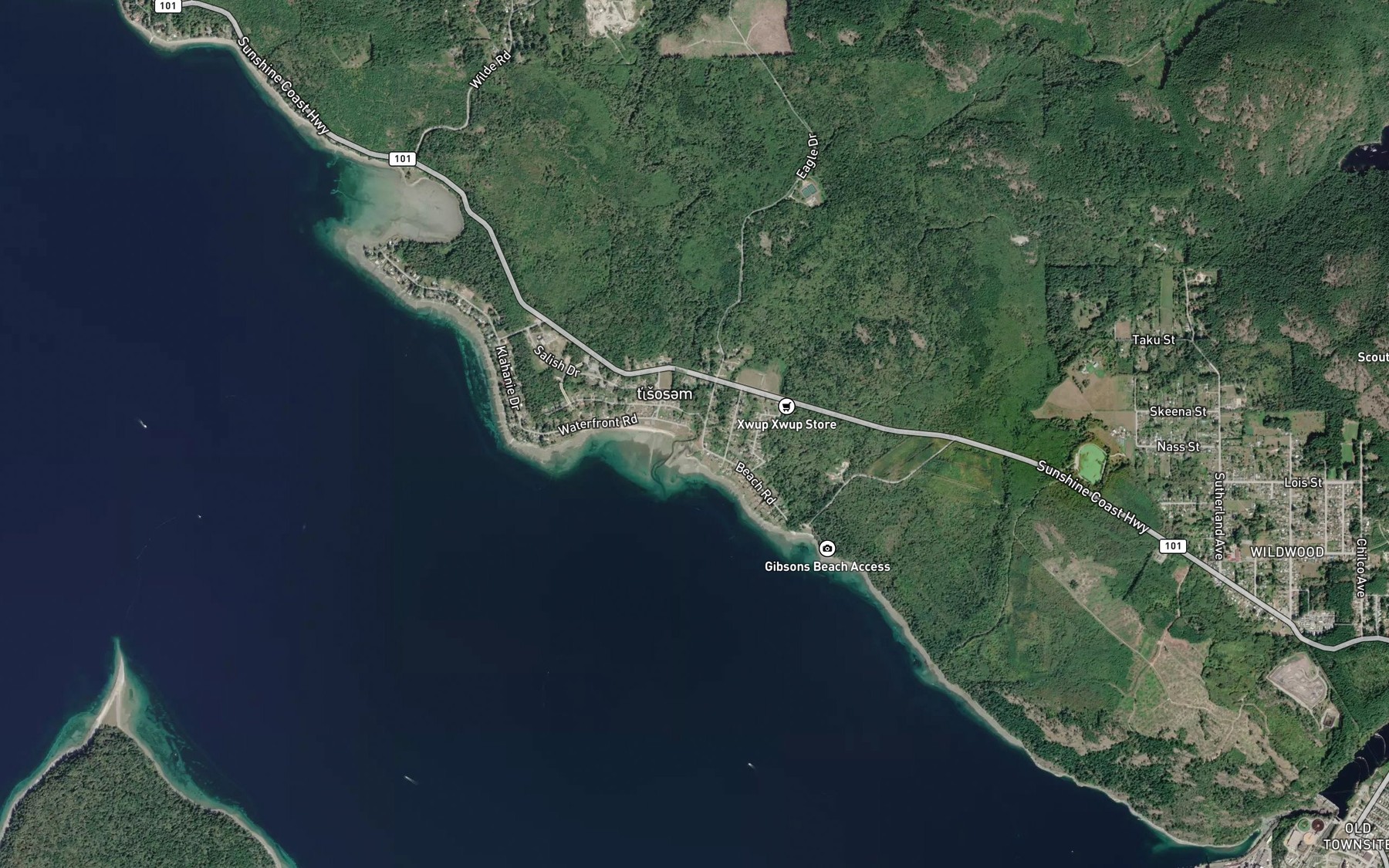 Satellite map of the Sliammon Creek