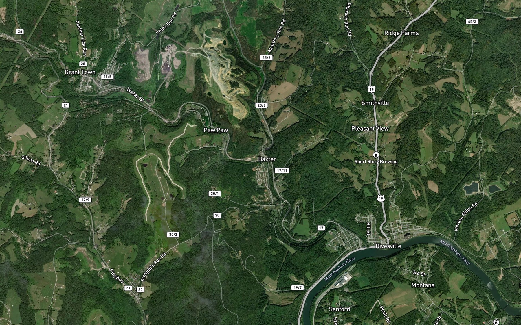Satellite map of the Little Paw Paw Creek