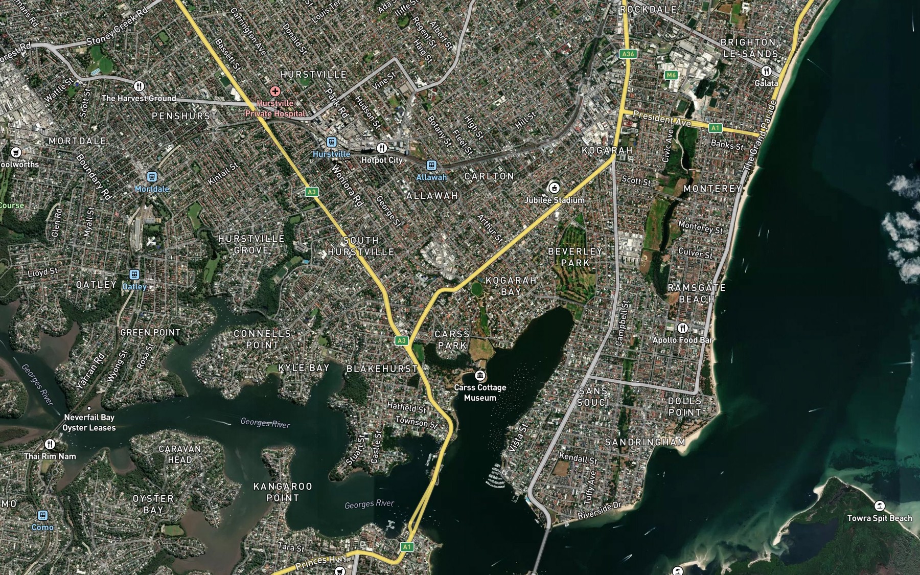Satellite map of the Kogarah Bay
