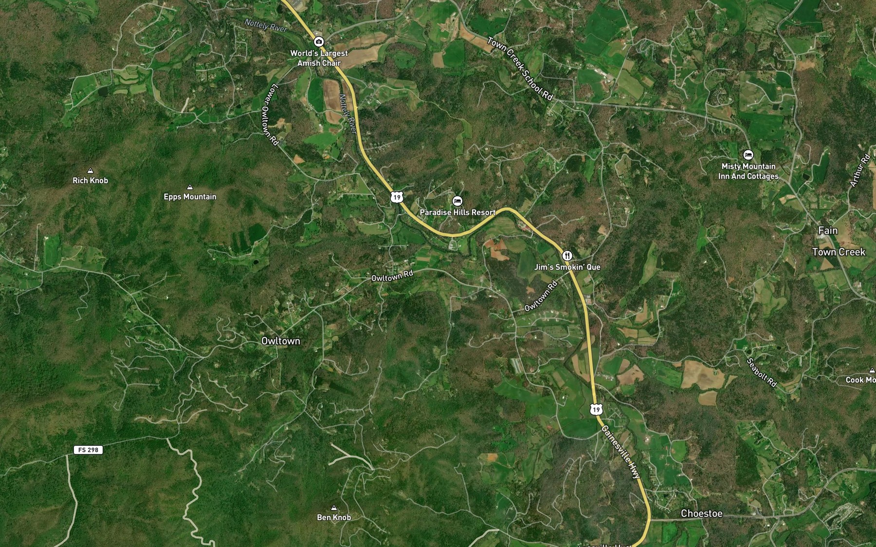 Satellite map of the Wilson Branch