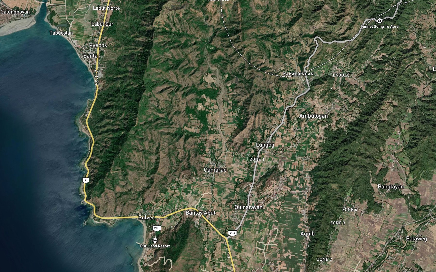 Satellite map of the Lungog River