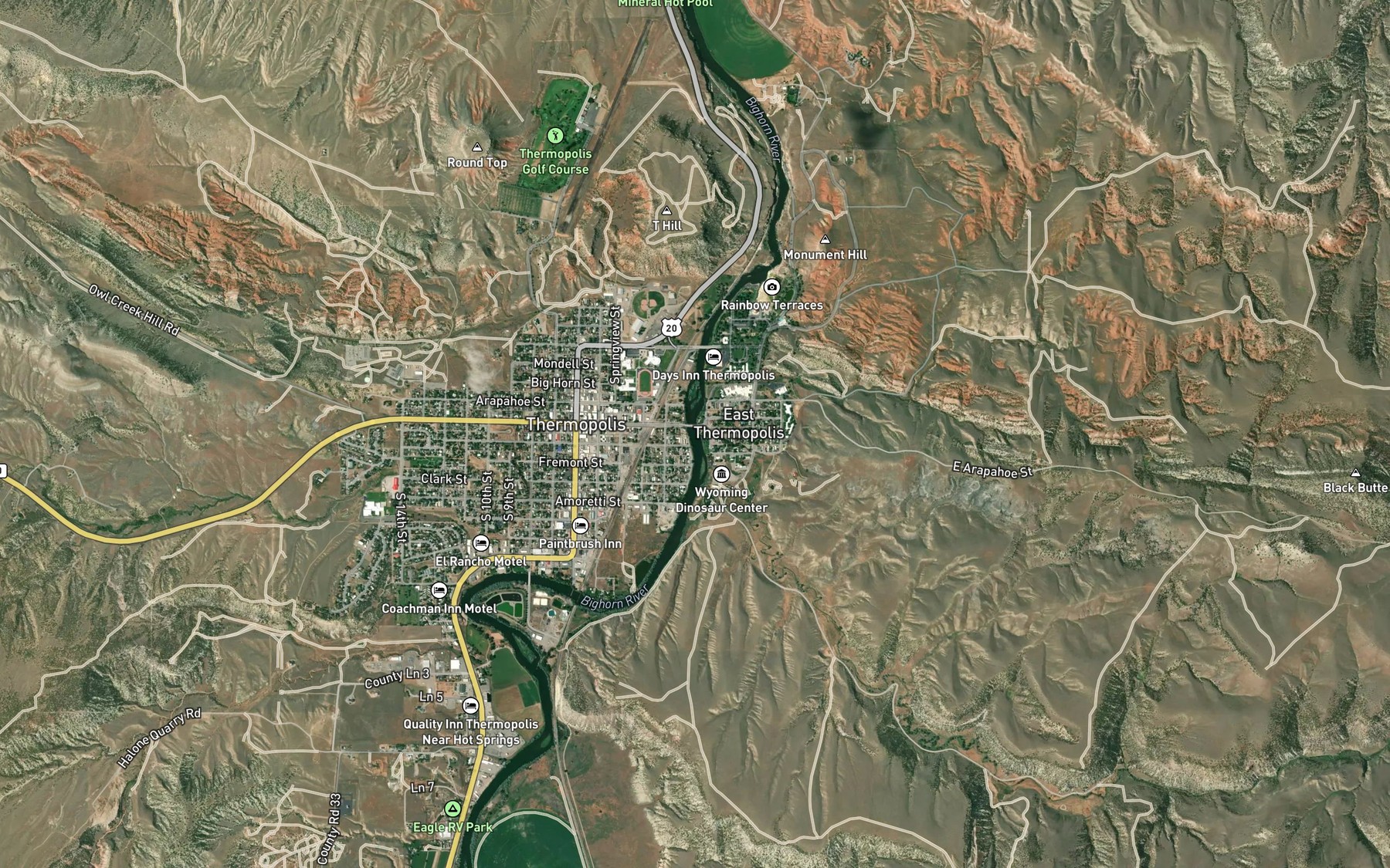 Satellite map of the Warm Springs Creek