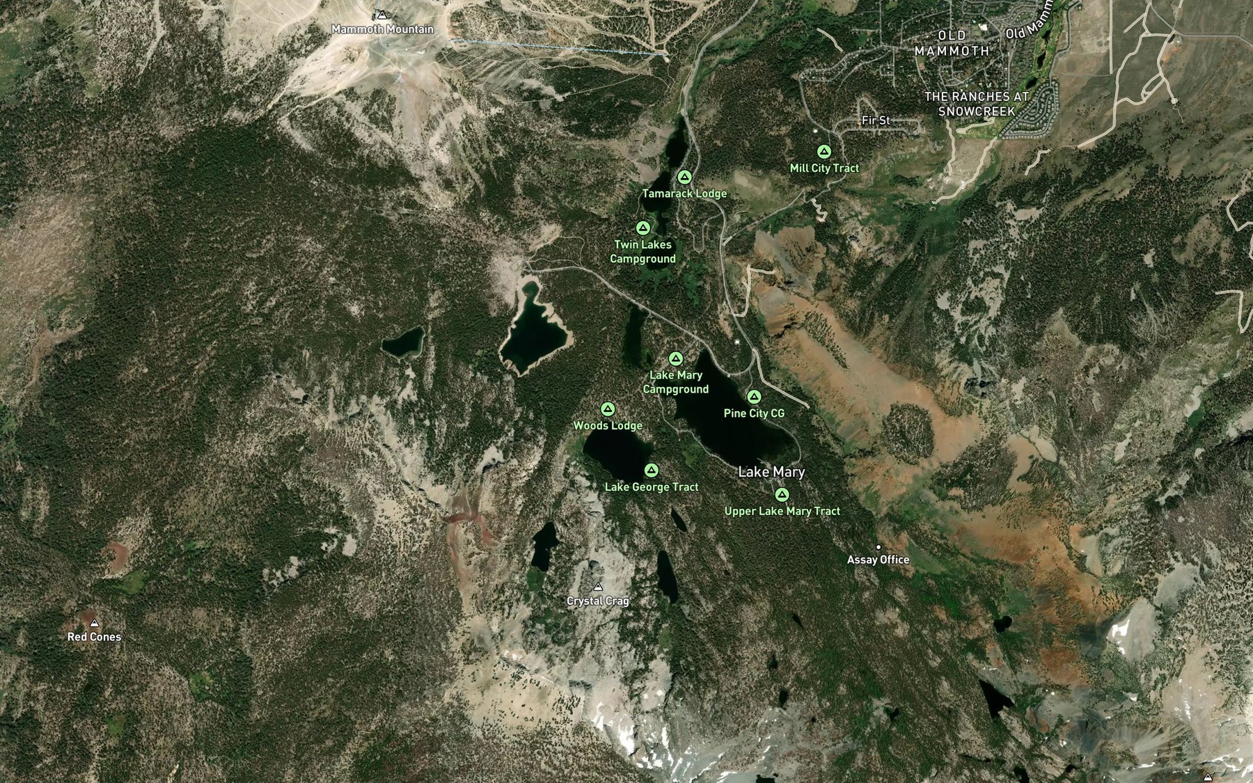 Satellite map of the Mammoth Lakes