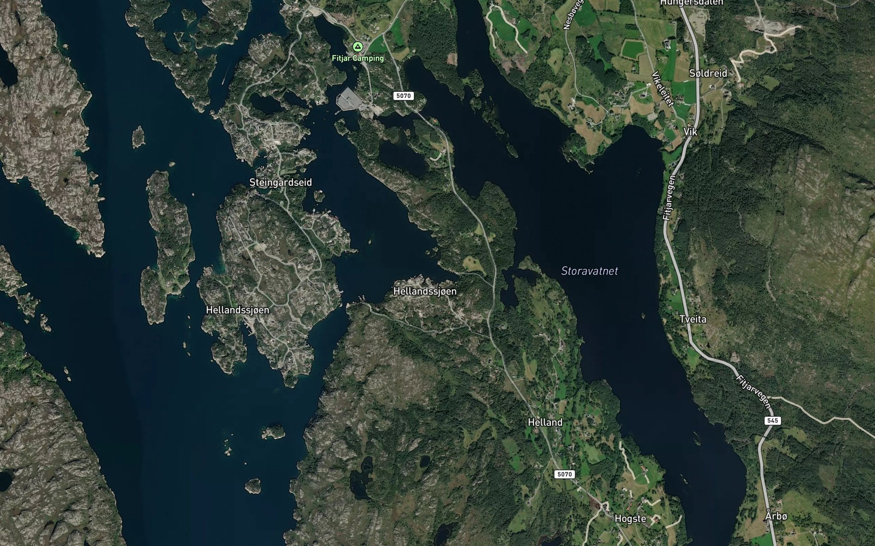 Satellite map of the Hellandssjoen