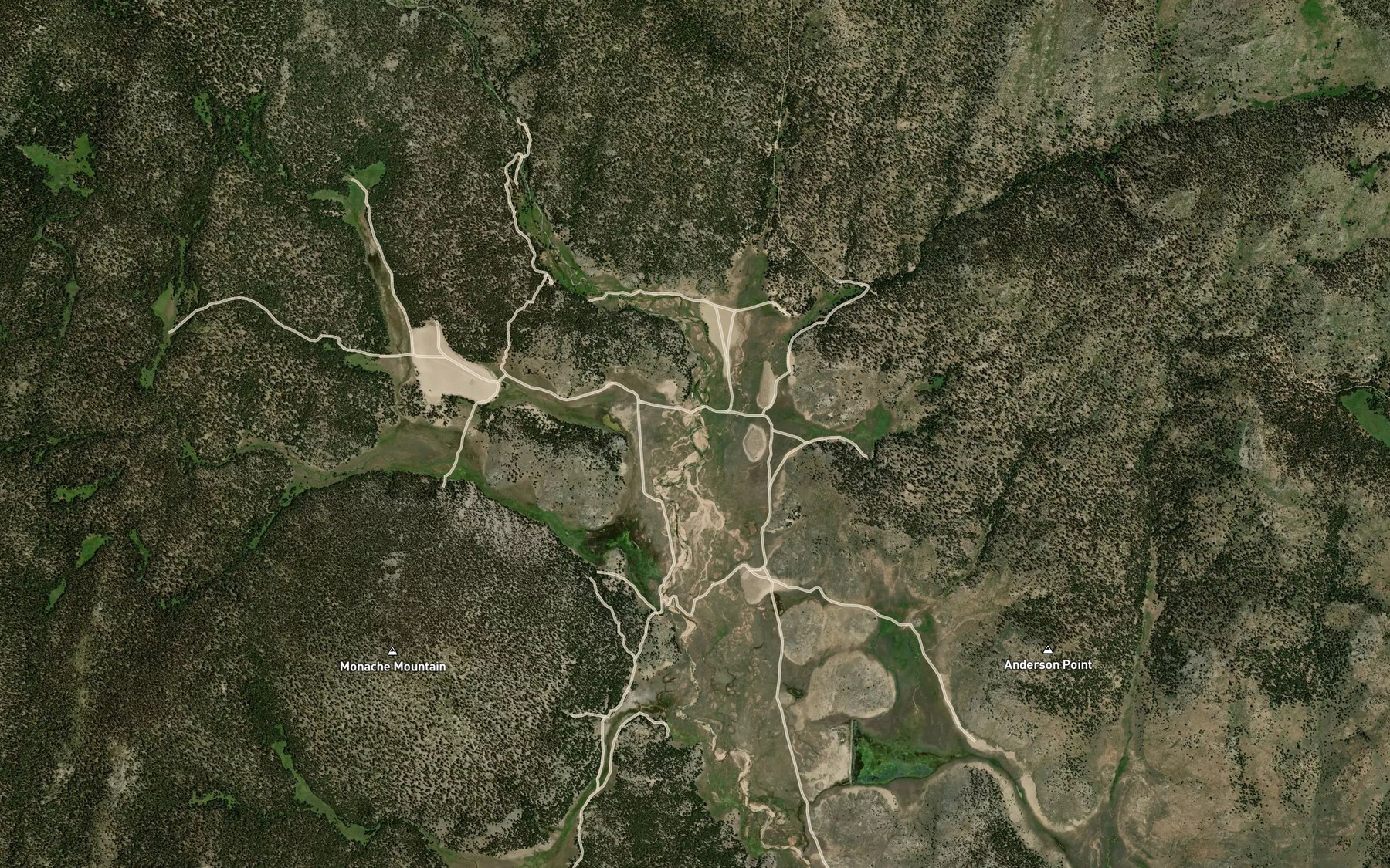 Satellite map of the Monache Creek