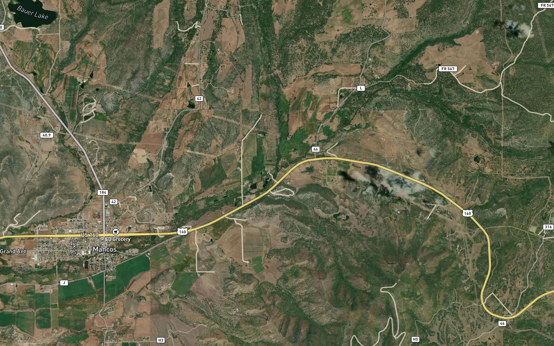 Satellite map of the East Mancos River