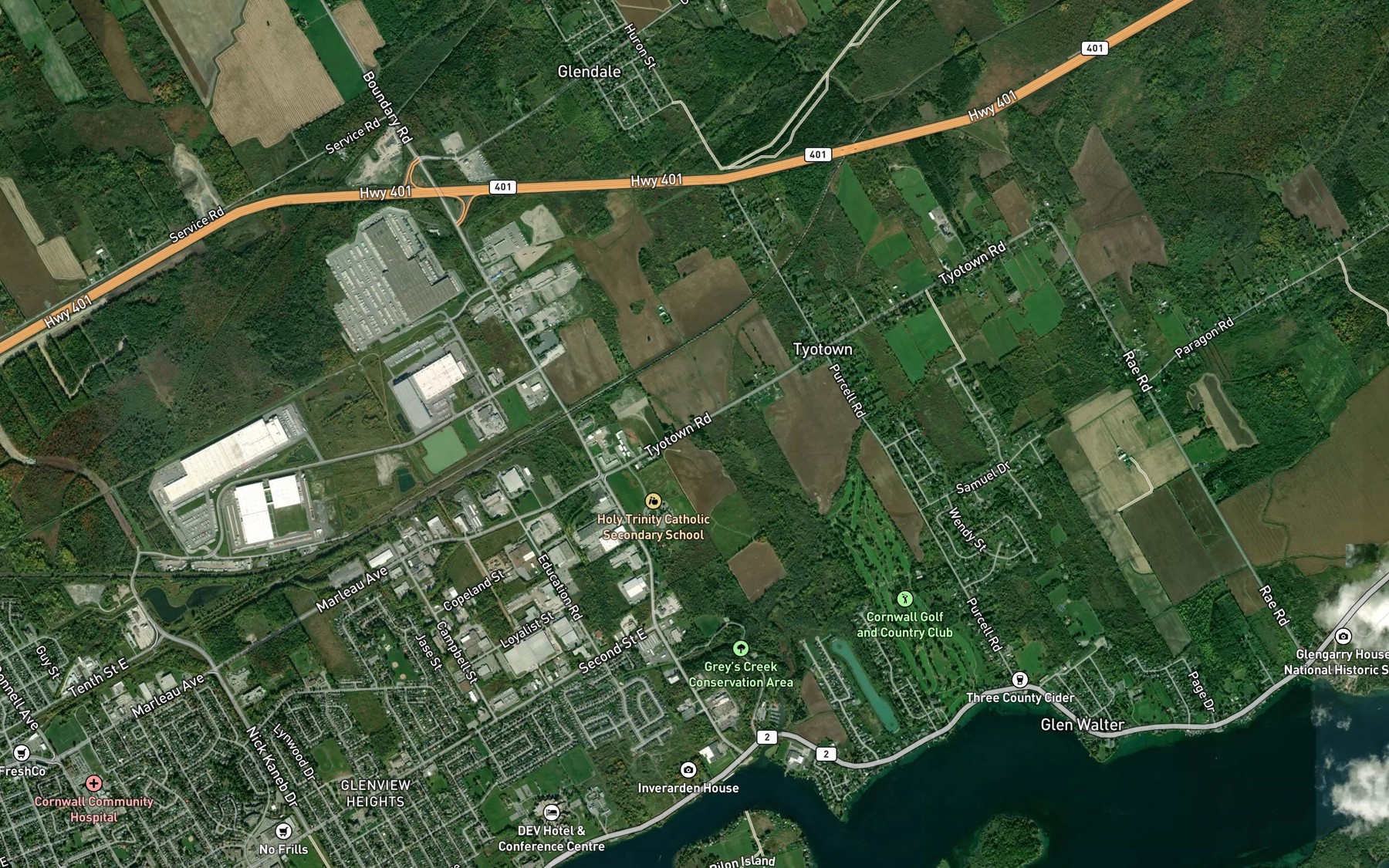 Satellite map of the Fly Creek Drain