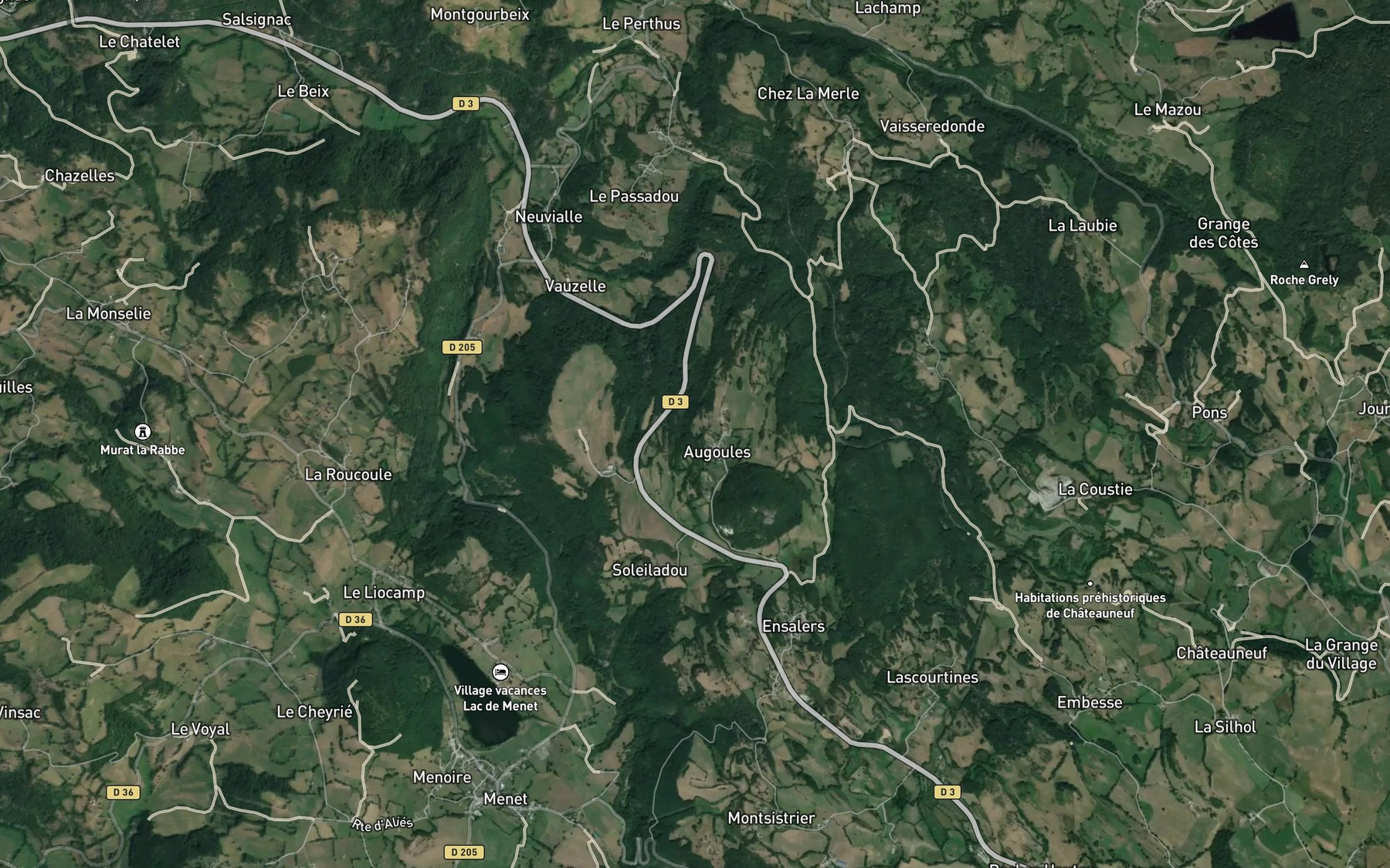 Satellite map of the Ruisseau de Cheylat