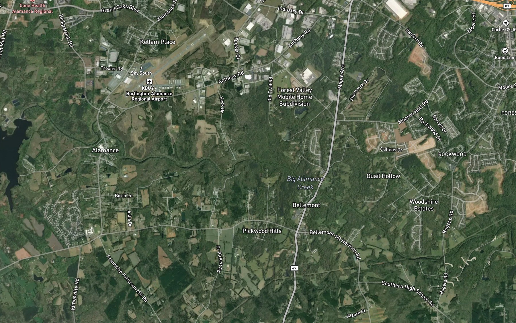 Satellite map of the Gum Creek