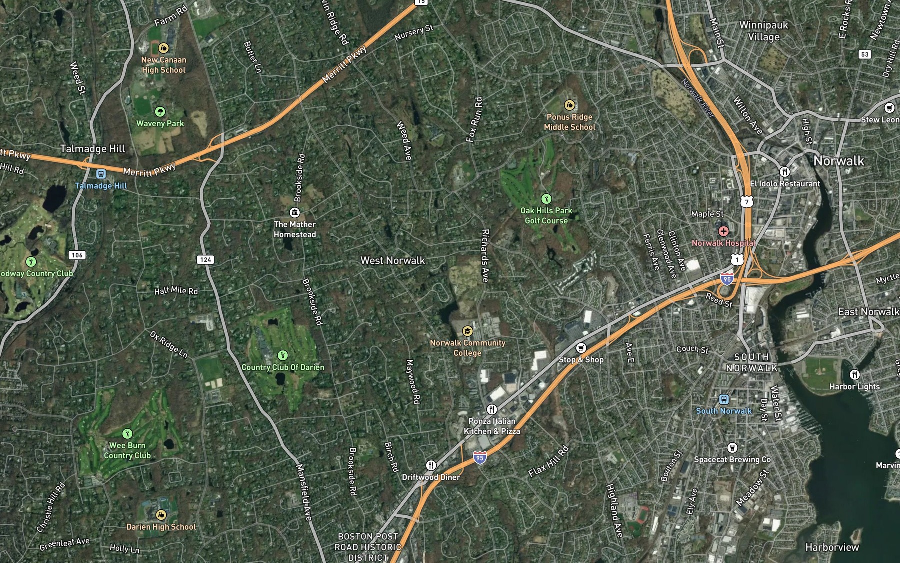 Satellite map of the Holy Ghost Fathers Brook