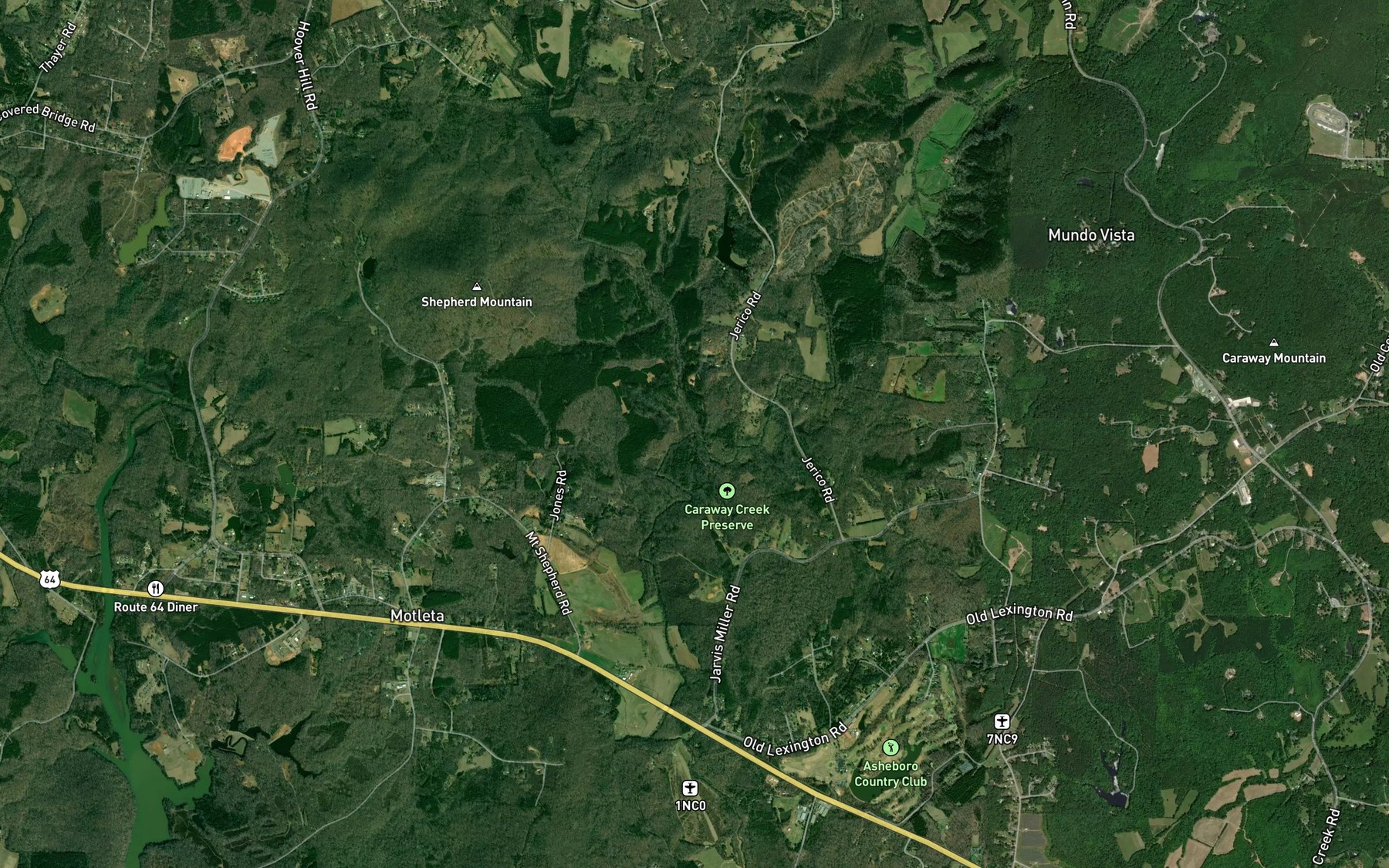 Satellite map of the Little Caraway Creek