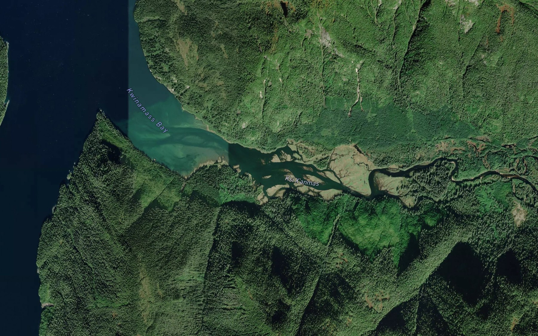 Satellite map of the Ksi X'anmas