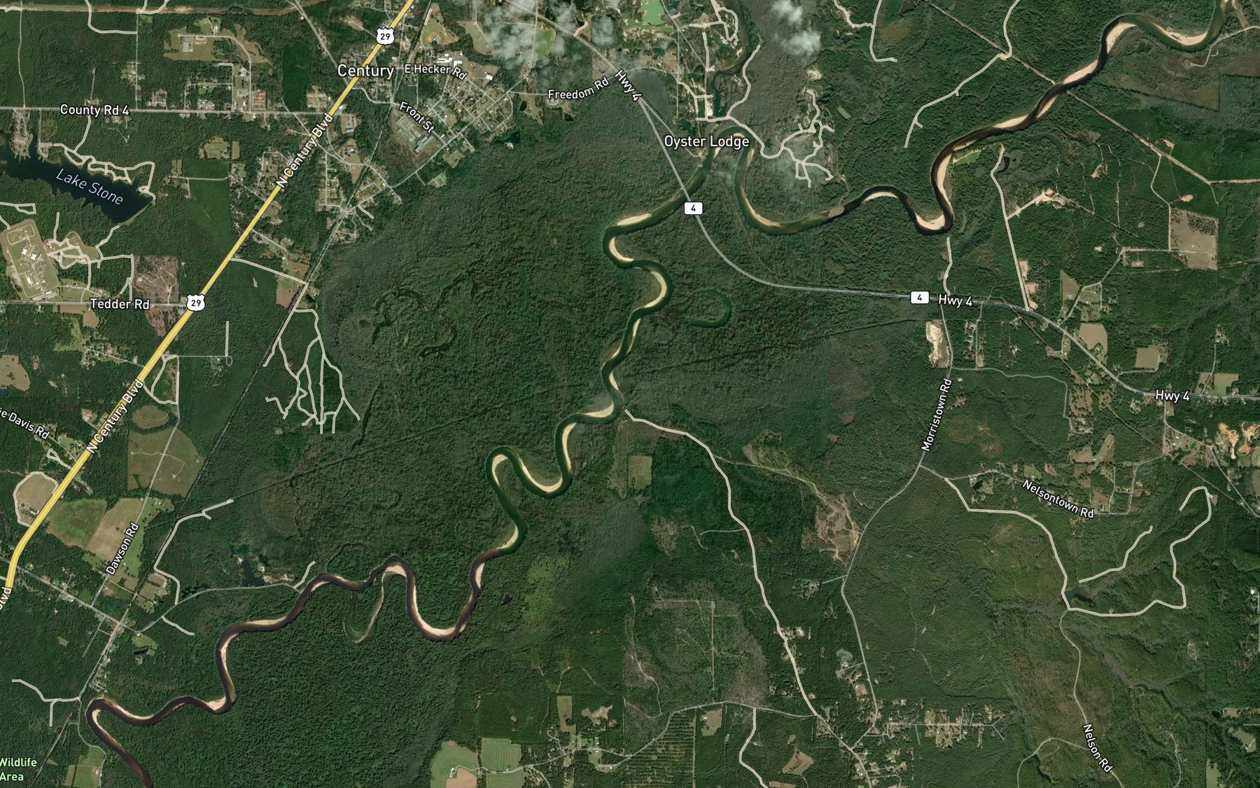 Satellite map of the Holly Creek