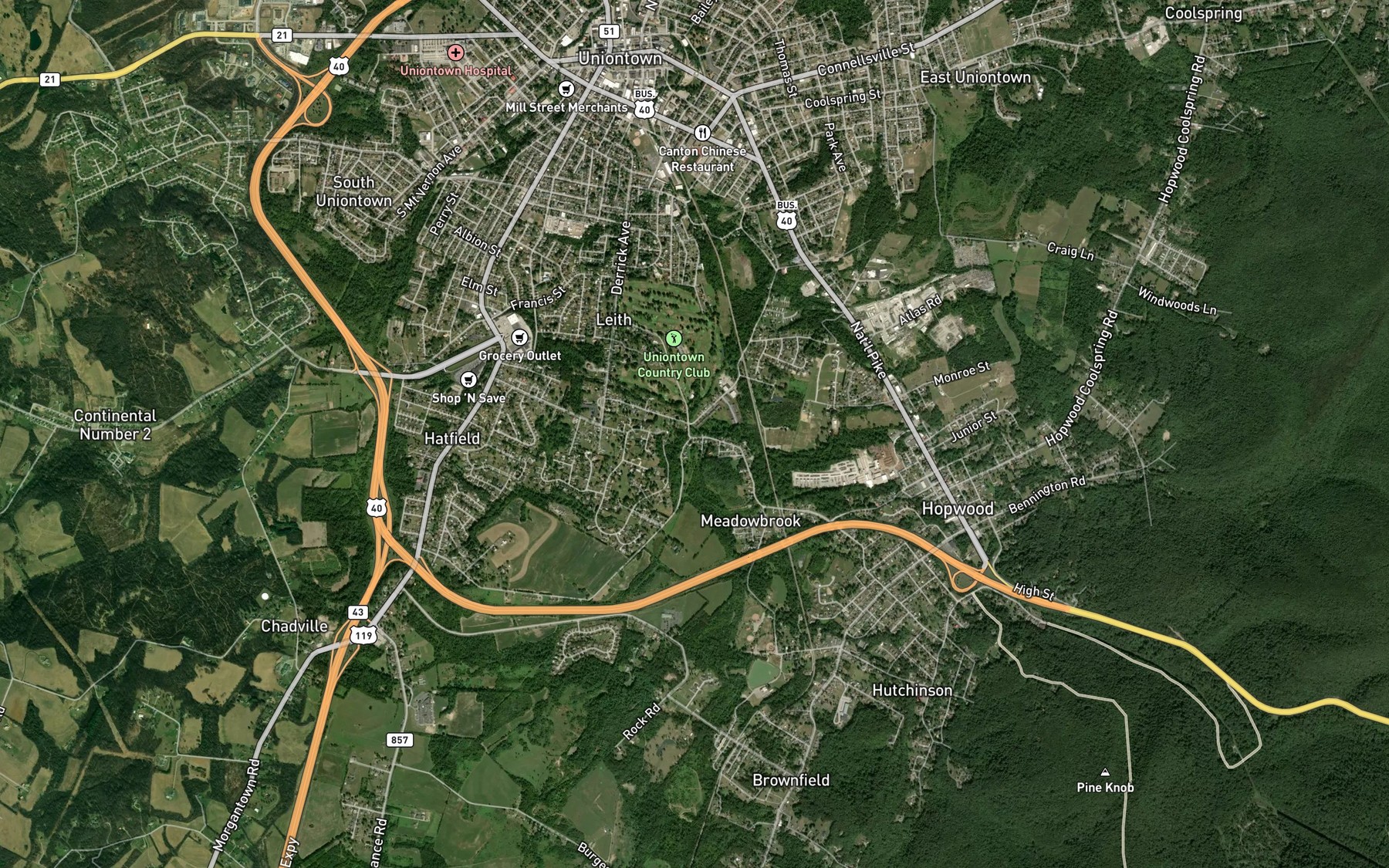 Satellite map of the Lick Run