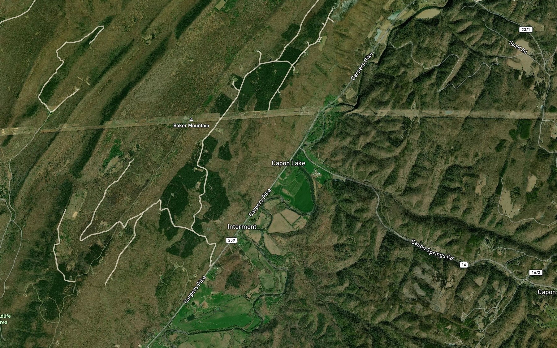 Satellite map of the Capon Lake Farm Spring