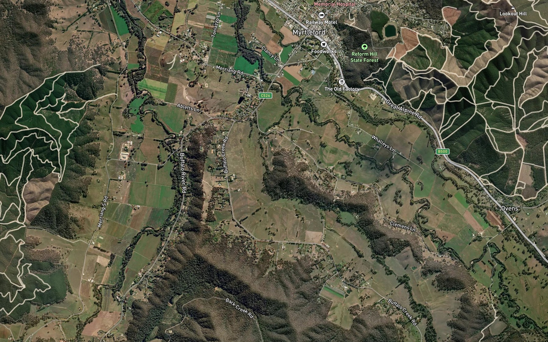 Satellite map of the Buffalo Creek