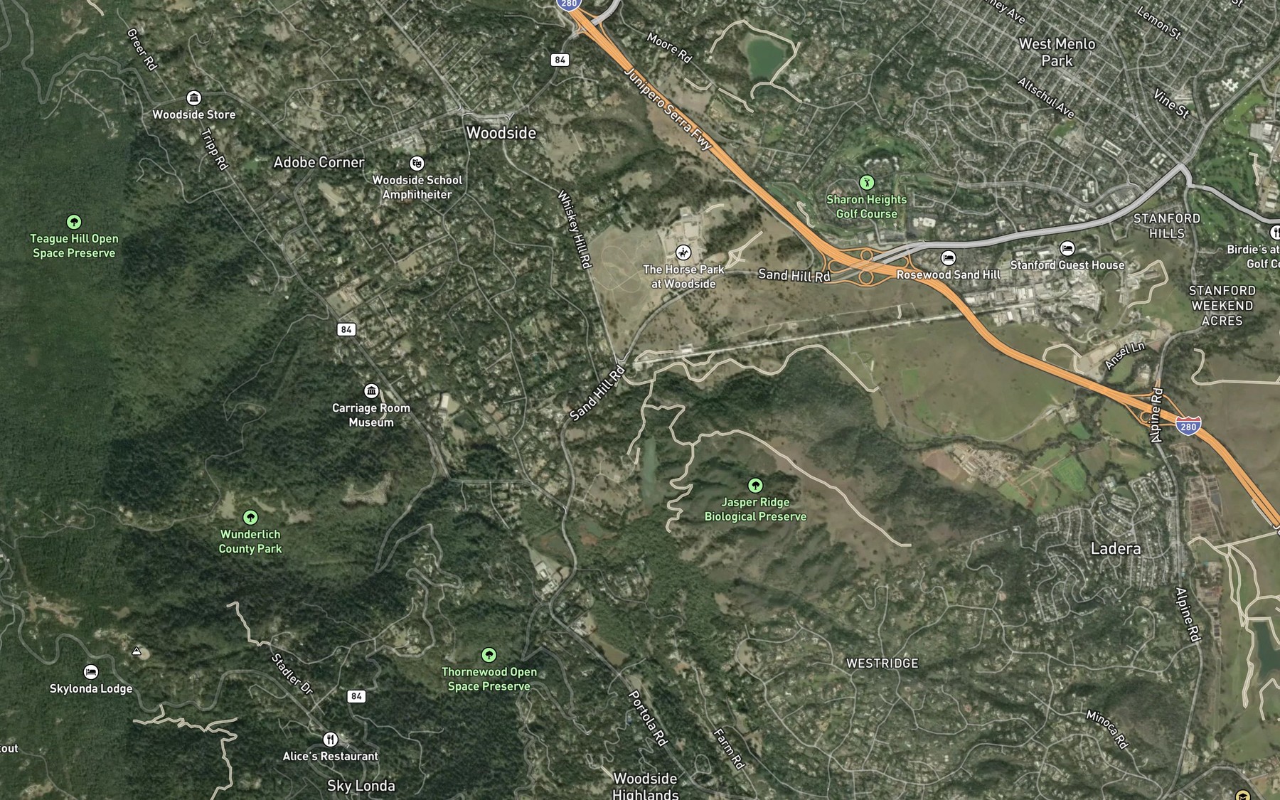 Satellite map of the Corte Madera Creek
