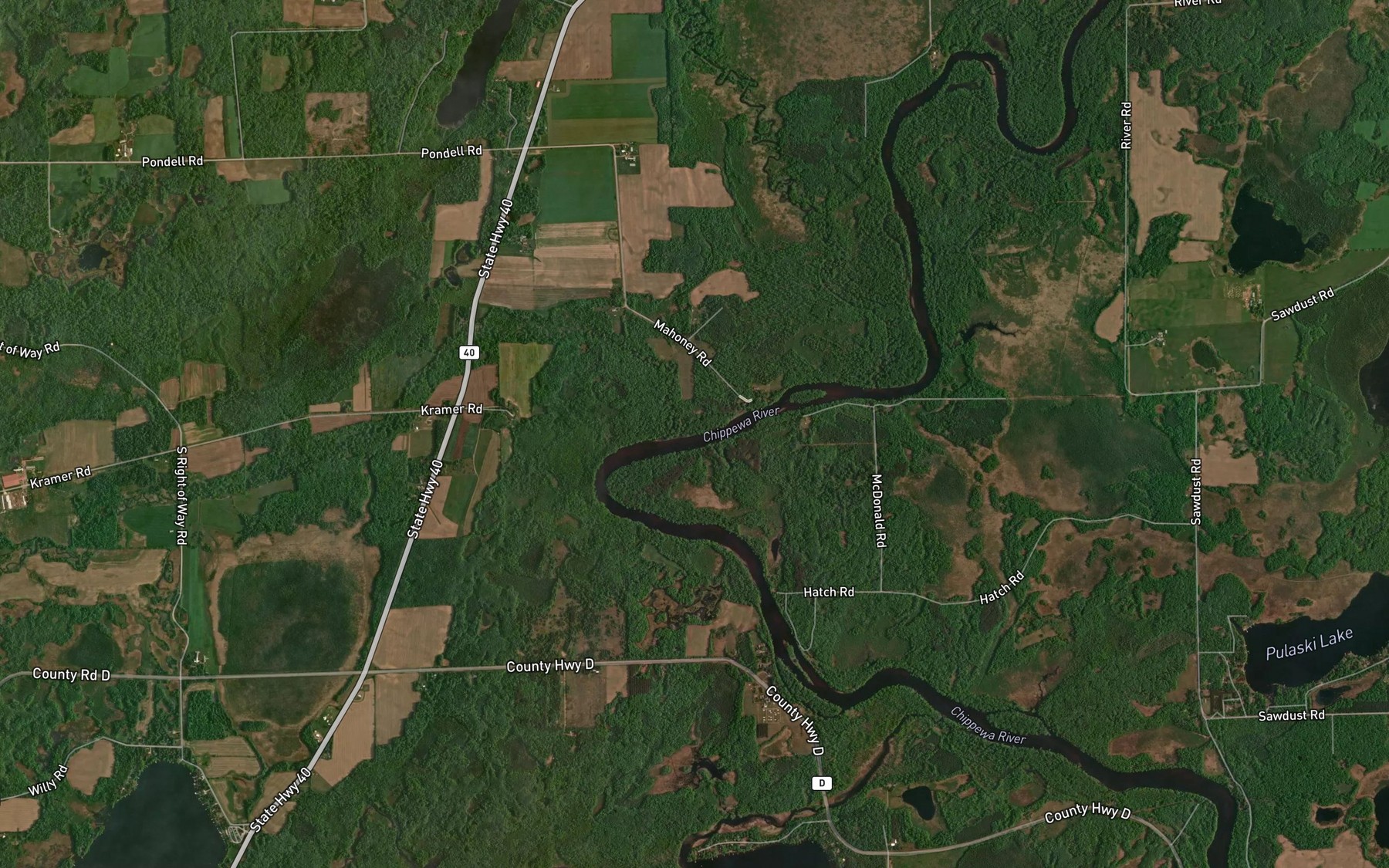 Satellite map of the Potato Creek