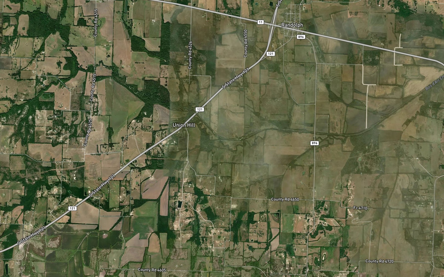 Satellite map of the Brushy Creek